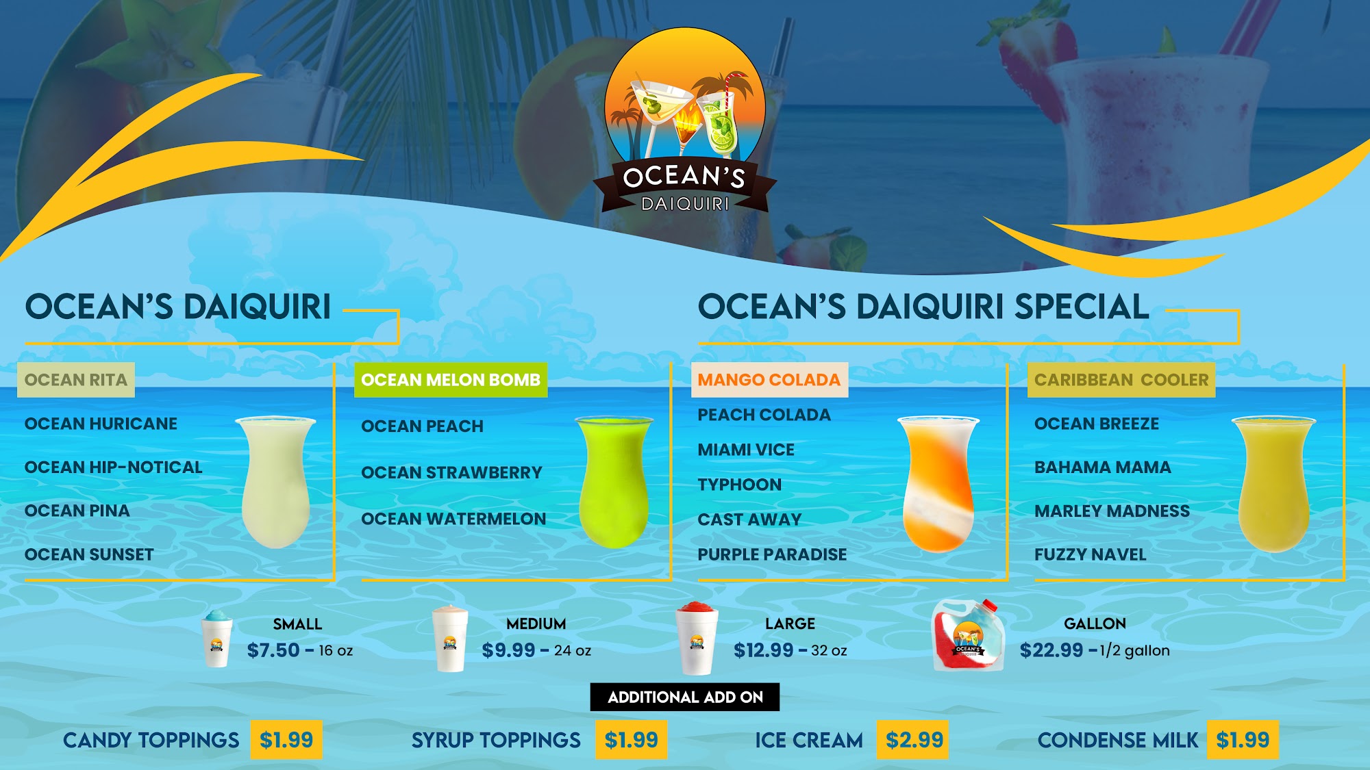 Ocean's Daiquiri Menu