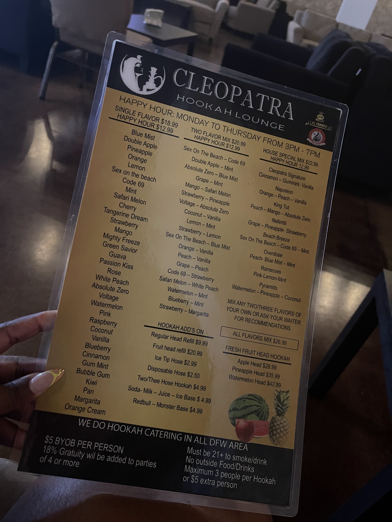 Cleopatra Hookah Lounge-Carrollton TX Menu