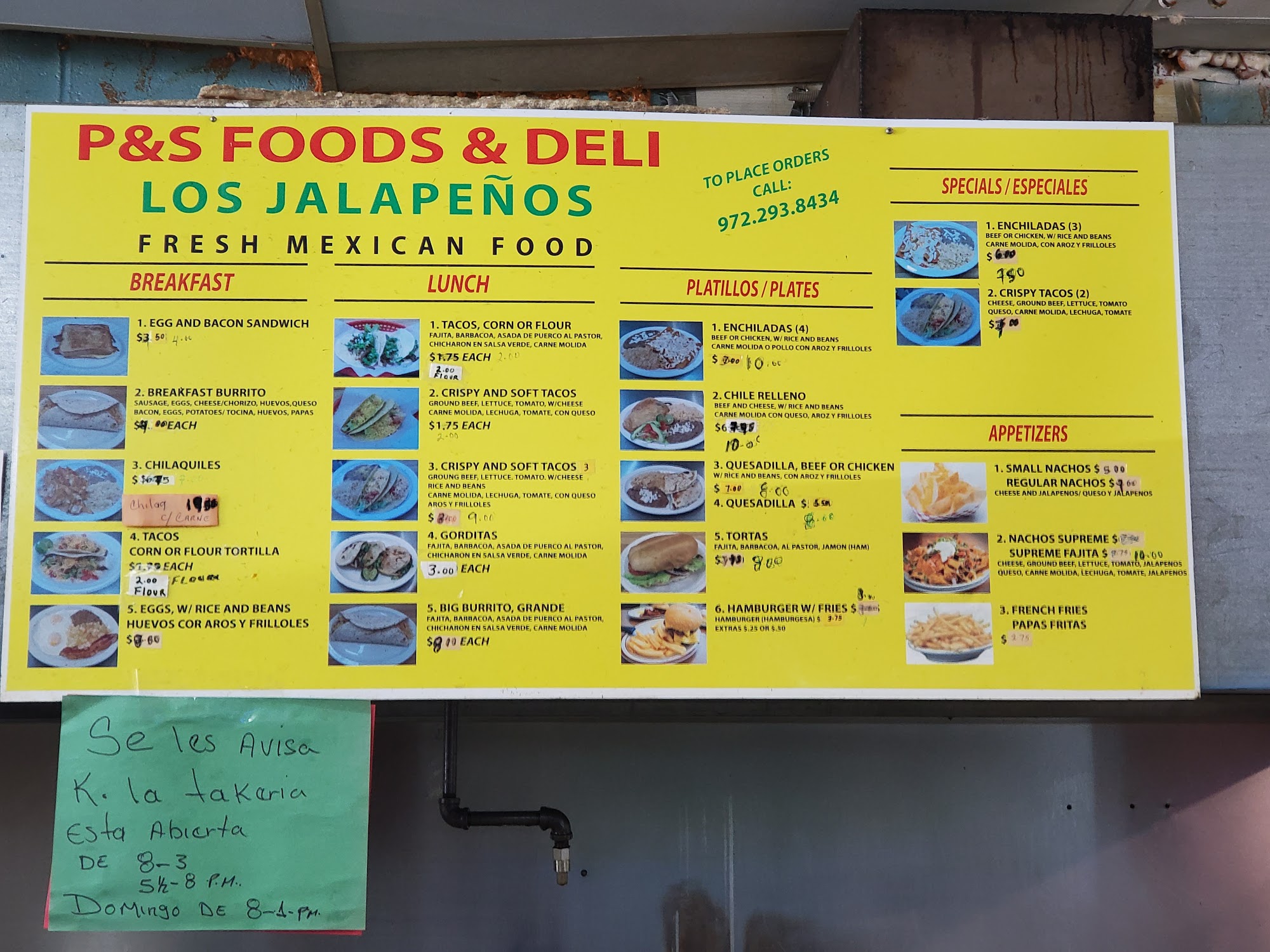 P & S TACO PLACE Menu