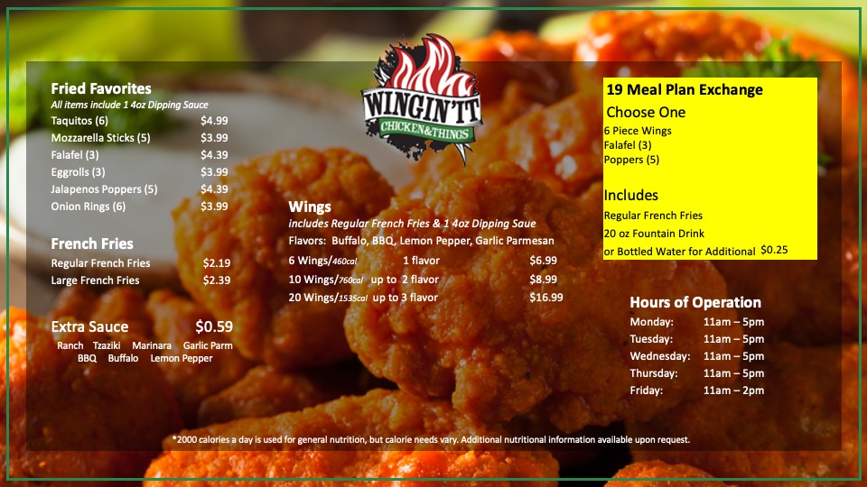 Wingin It Menu