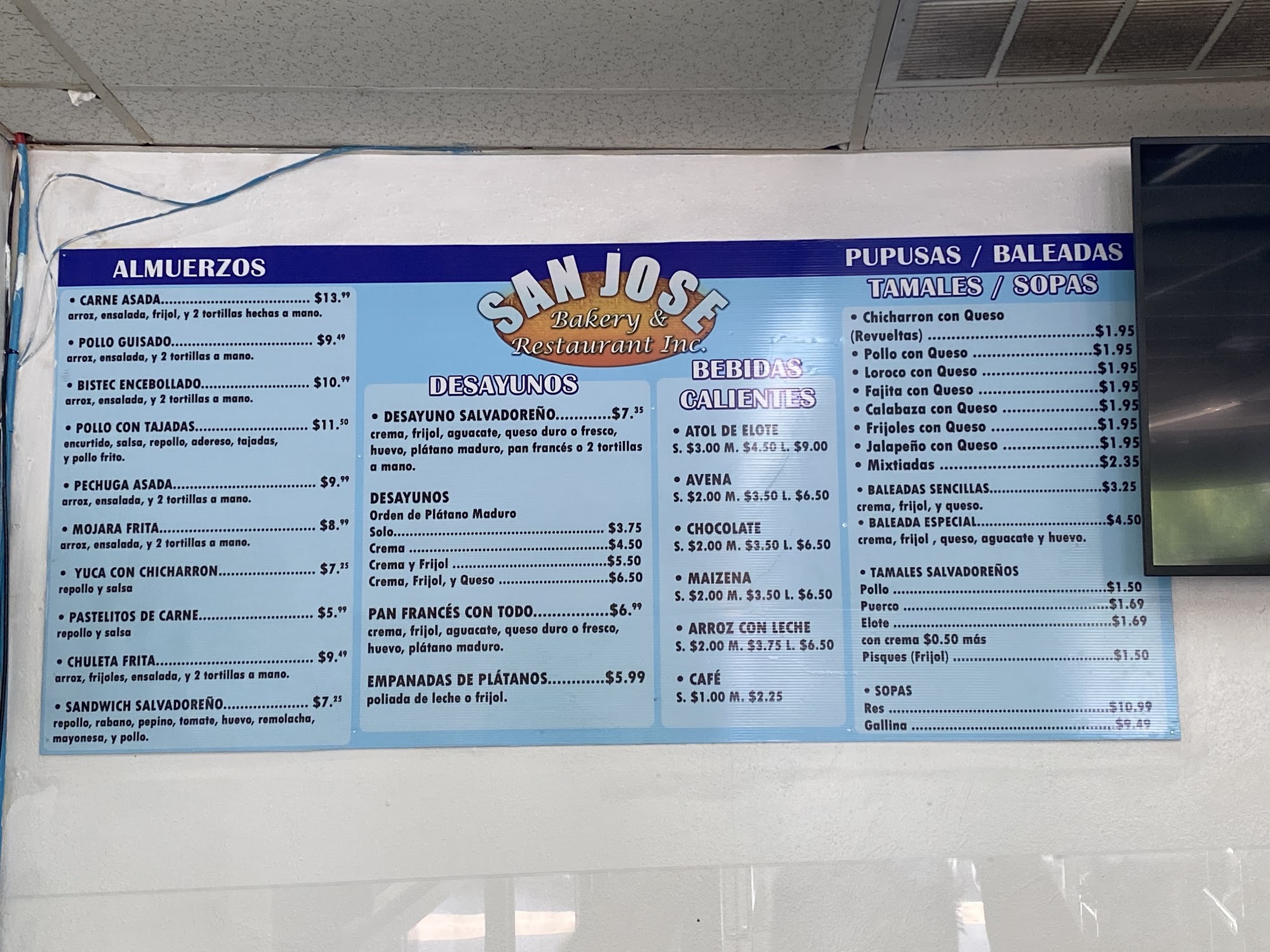 San Jose Bakery Menu