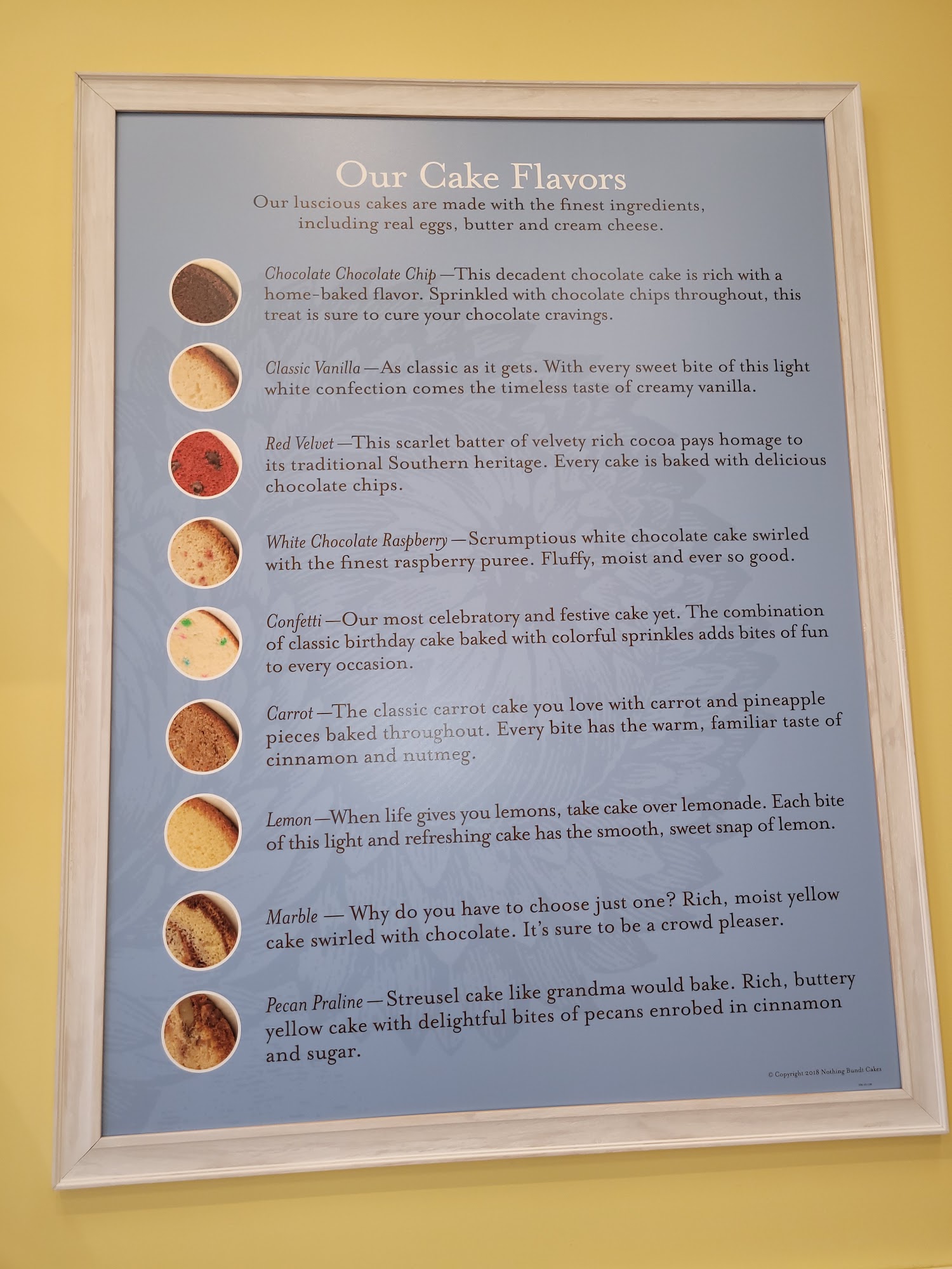 Nothing Bundt Cakes Menu
