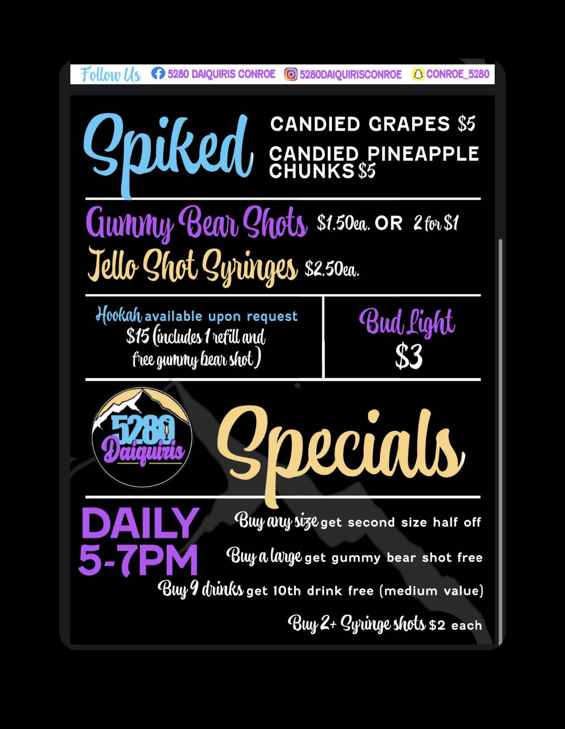 5280 Daiquiris Menu
