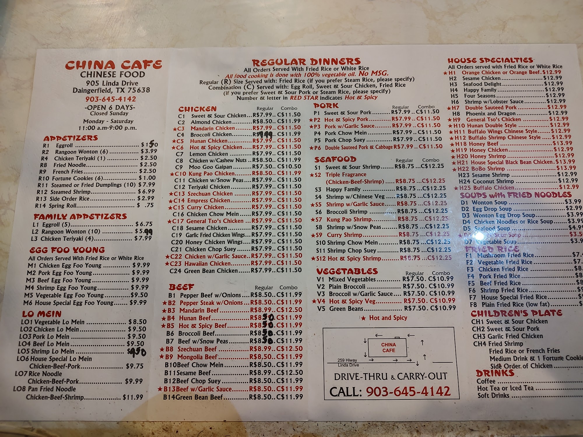 China Cafe Menu