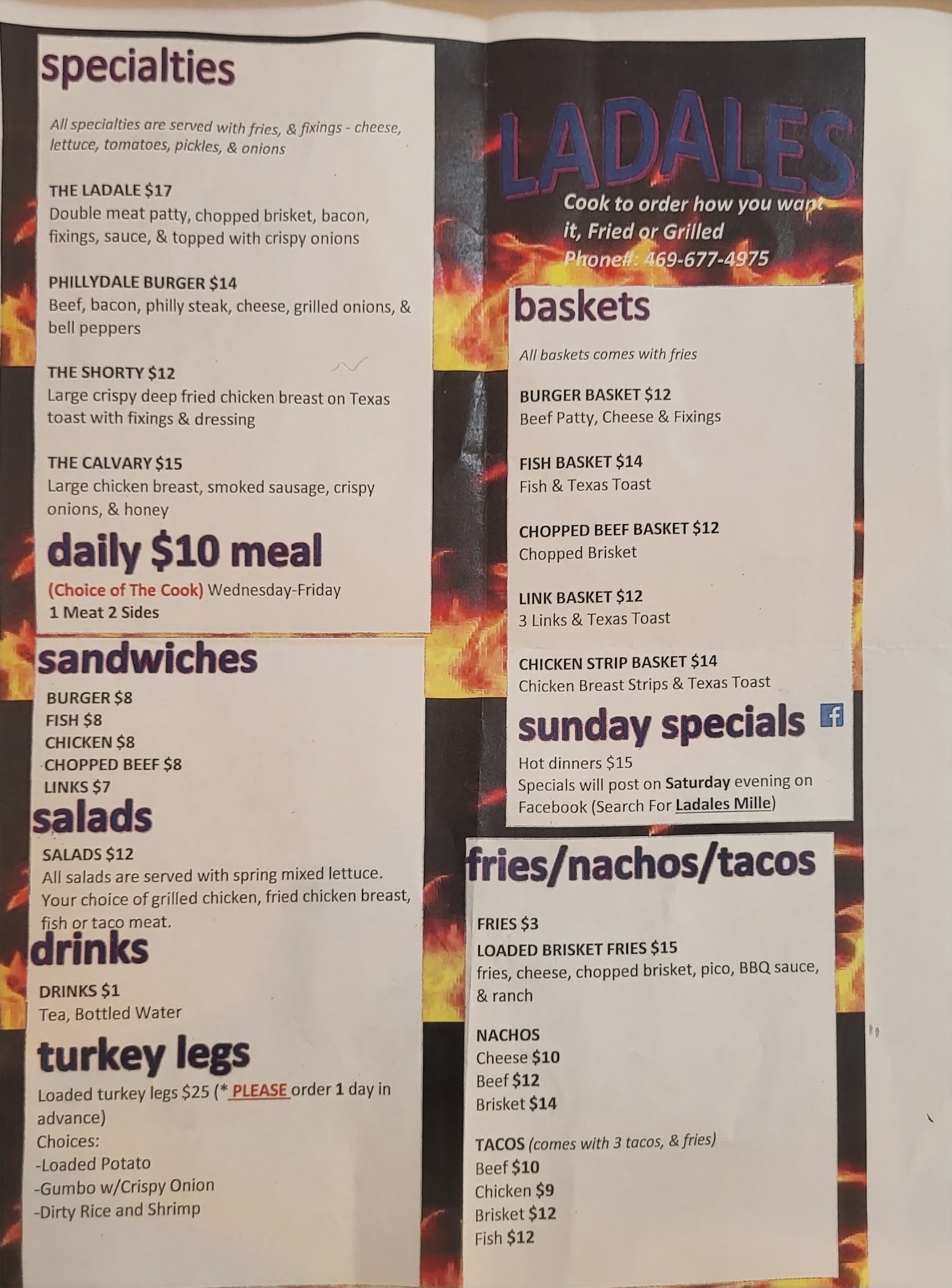 Ladales Catering Menu