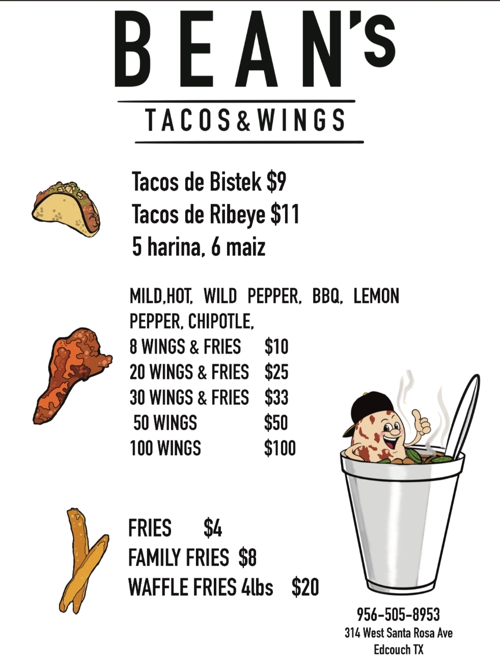 Beans Tacos & Wings Menu
