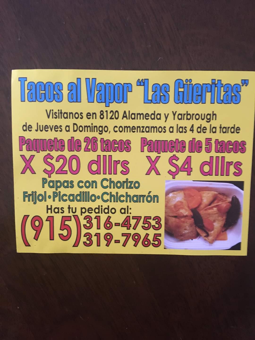 Tacos al Vapor Las Gueritas Menu