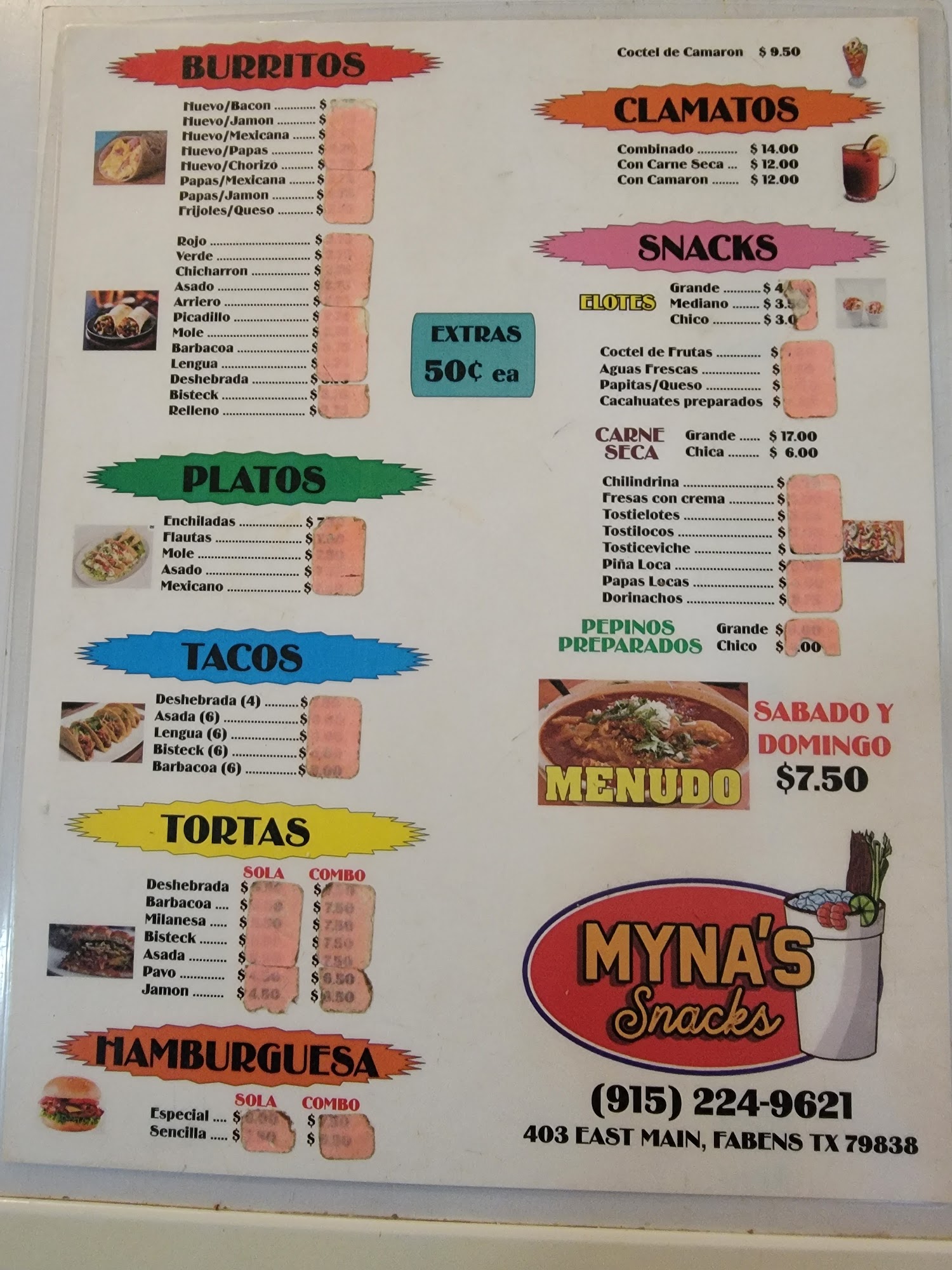 MYNAS Snacks Menu