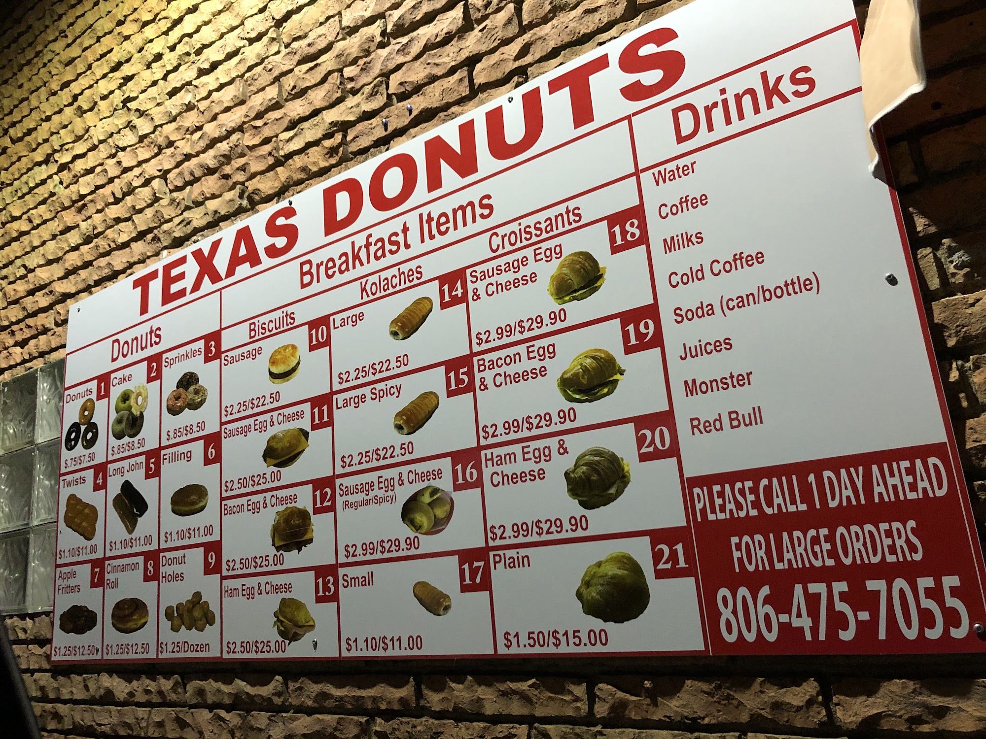 Texas Donuts Menu