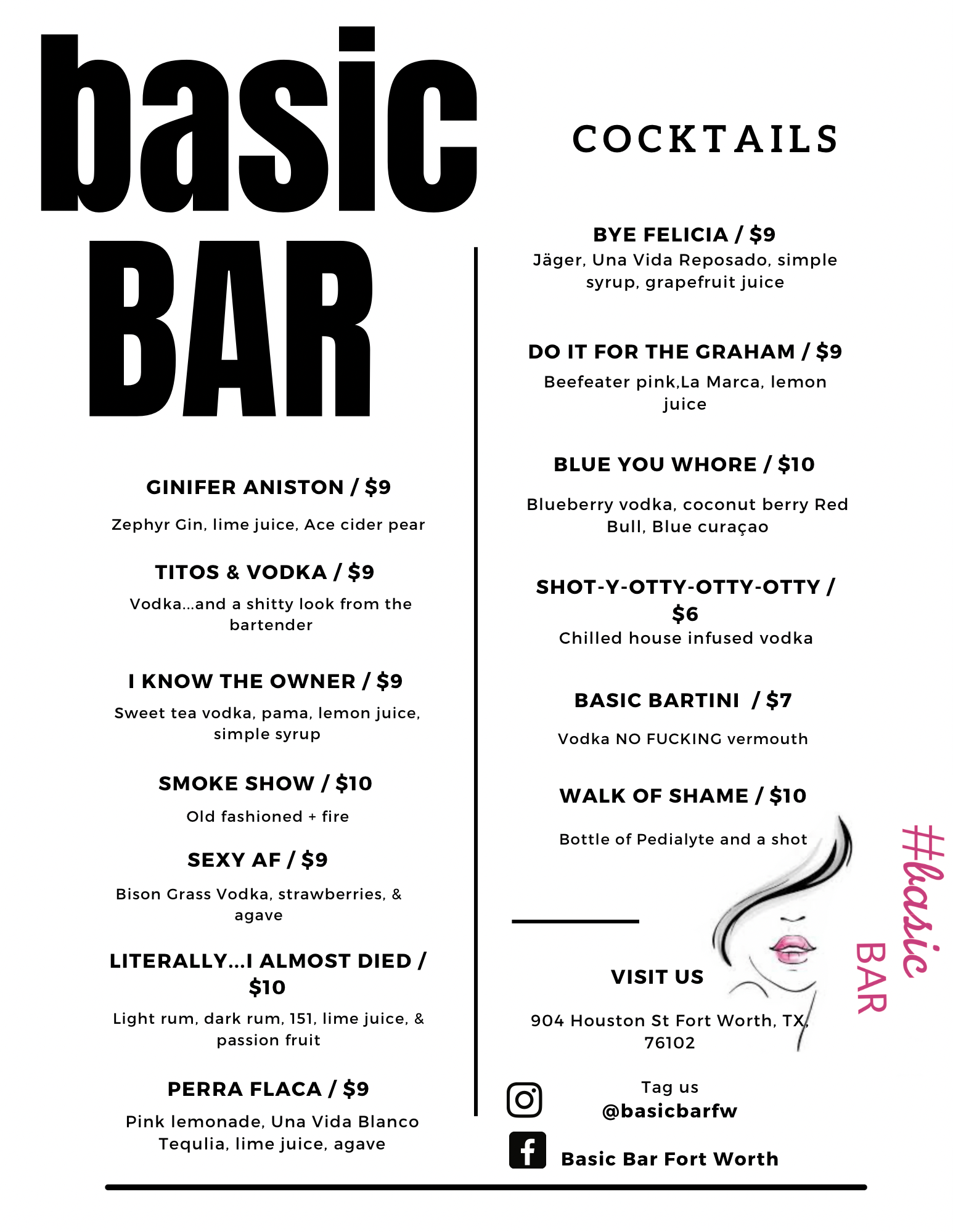 Basic Bar Fort Worth Menu