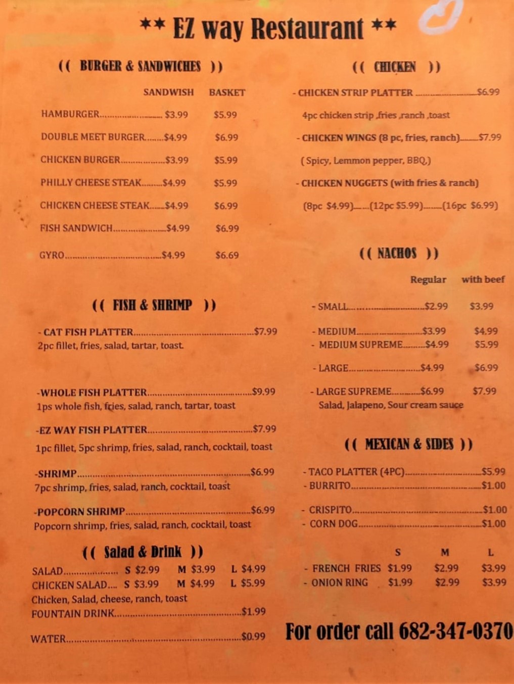 EZ-WAY Restaurant Menu