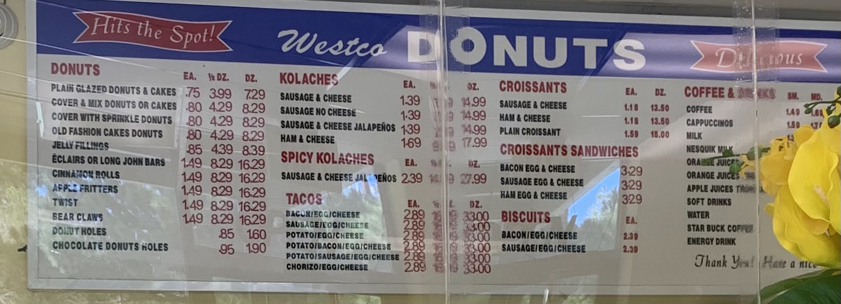 Westco Donuts Menu