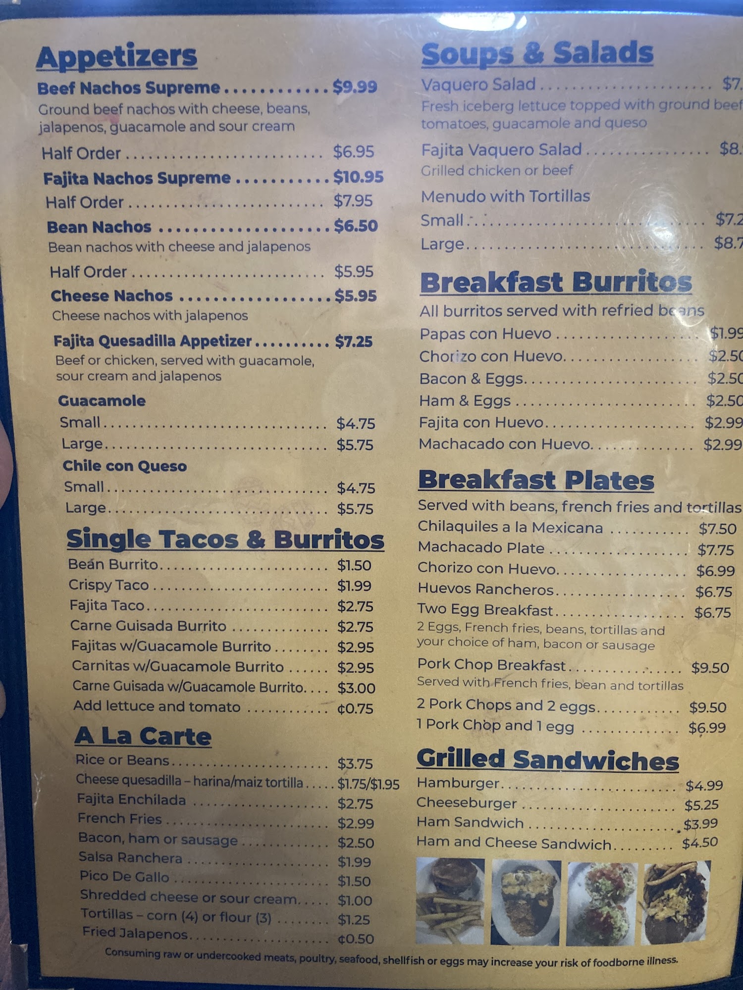 El Vaquero Menu