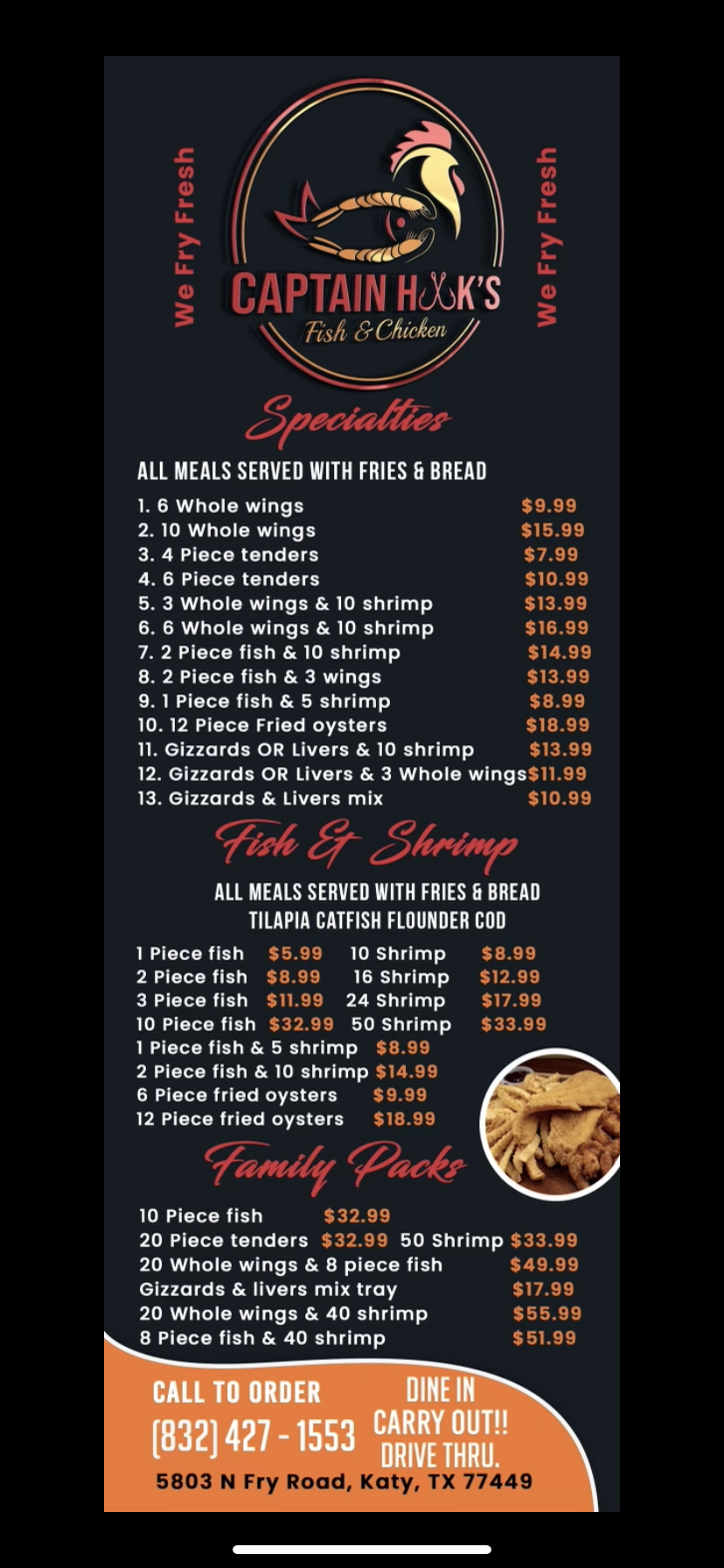 Captain Hook's, Katy Menu, Reviews (99), Photos (38) Restaurantji