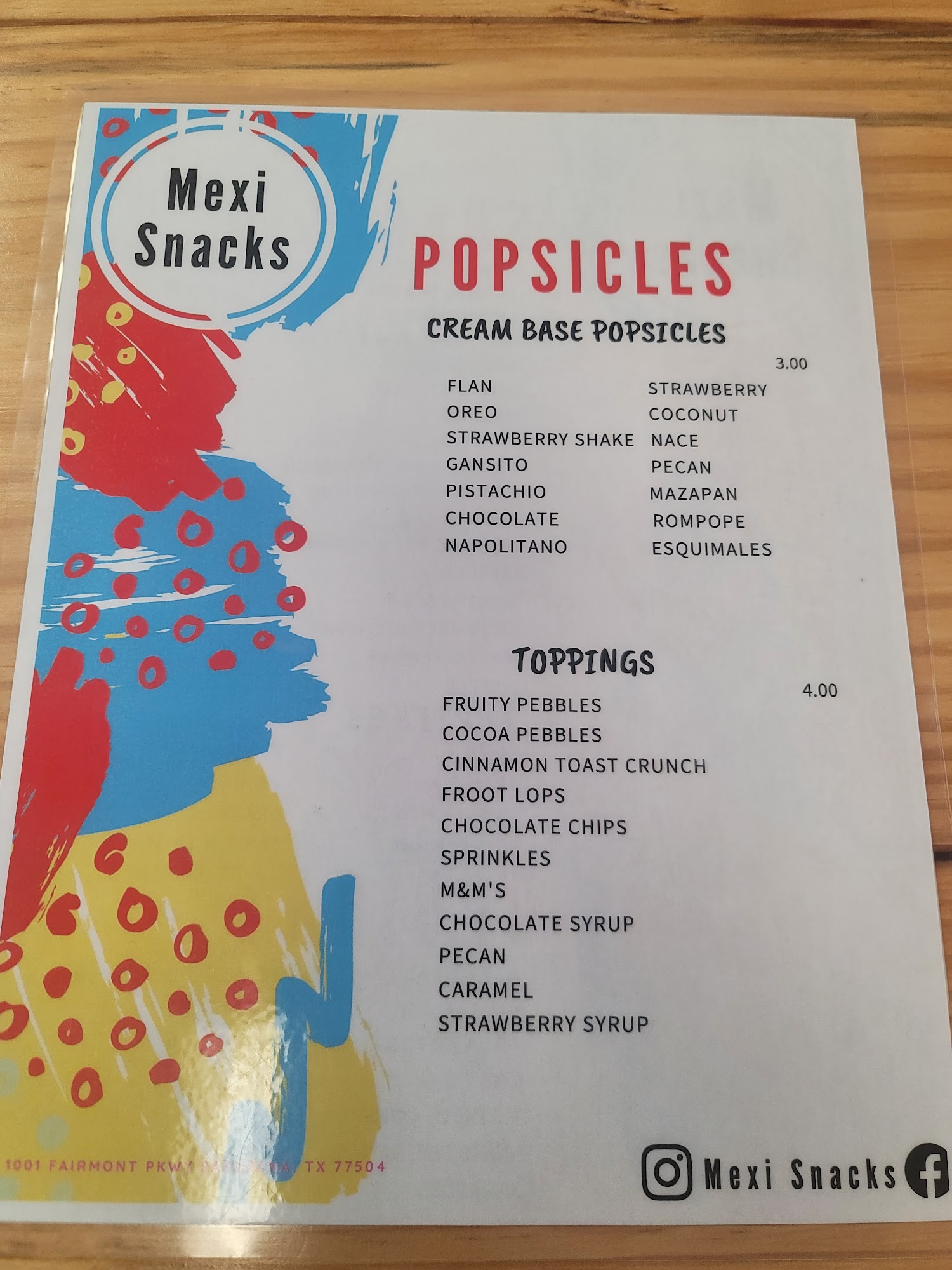 Mexi Snacks Menu