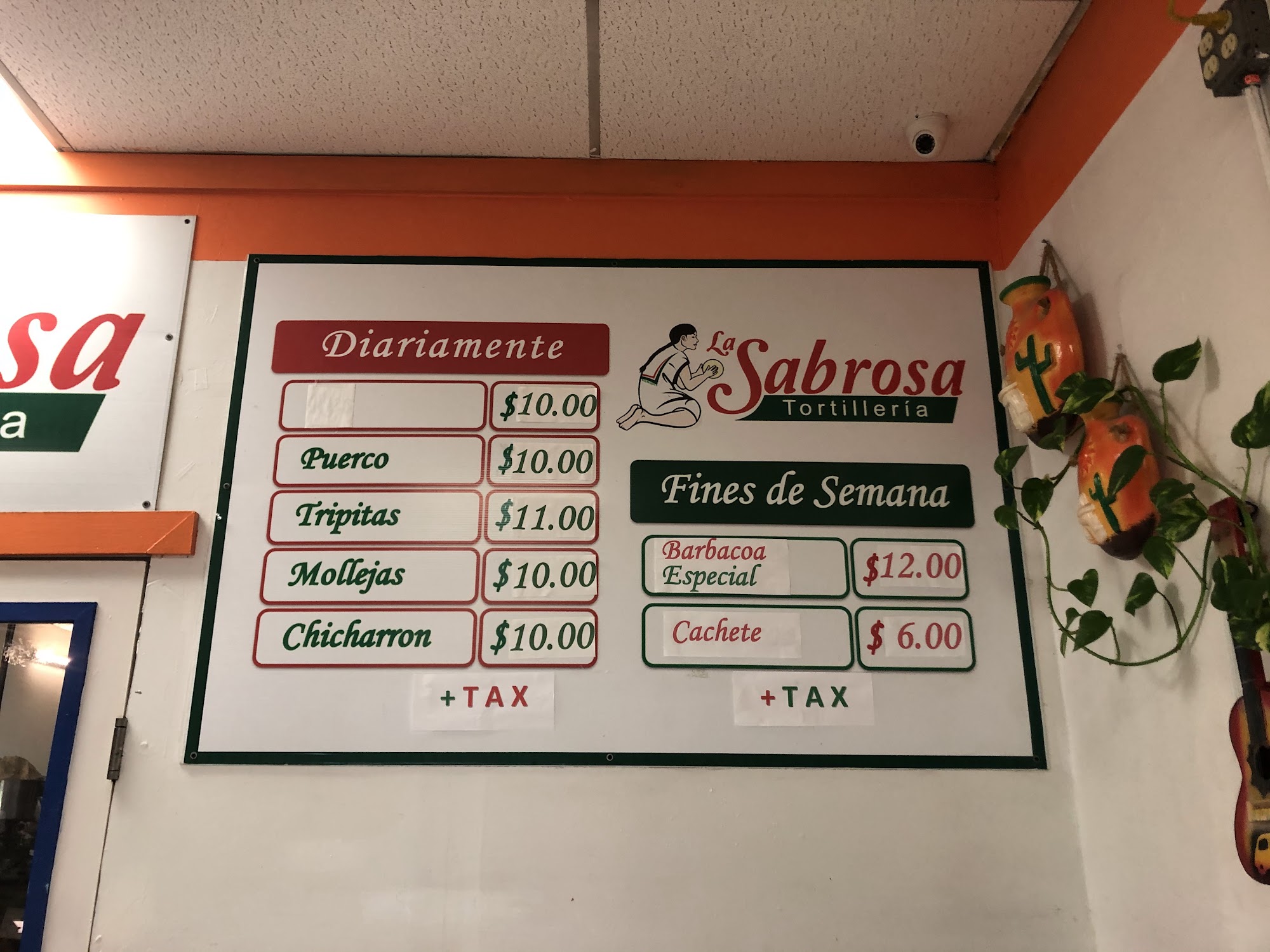 Tortilleria La Sabrosa Menu