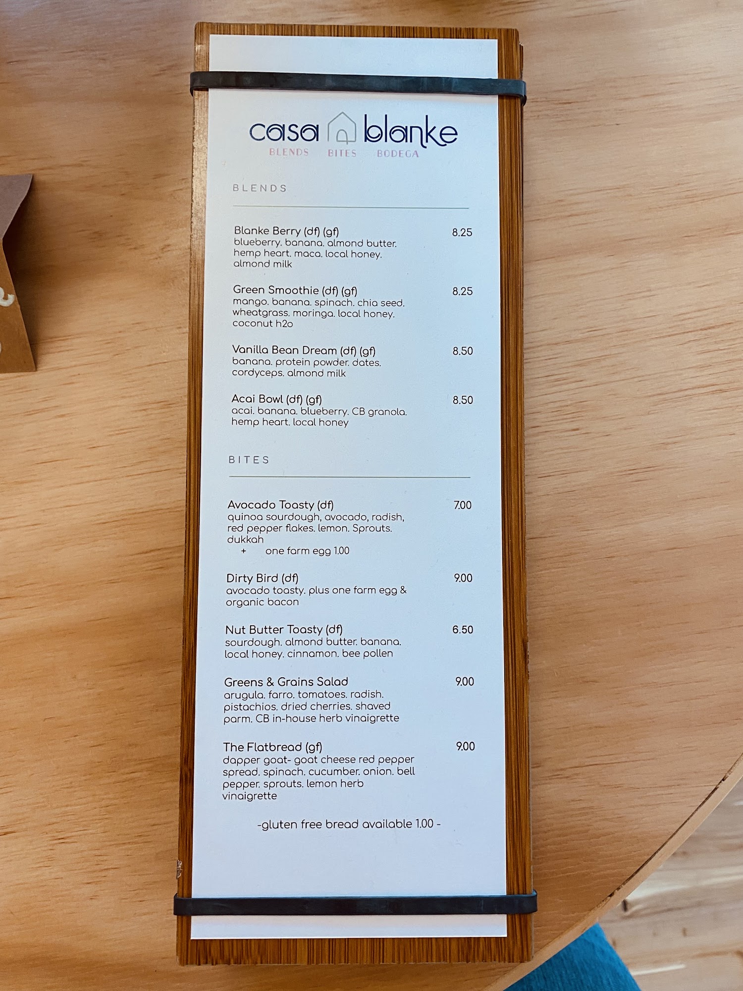 Casa Blanke Menu