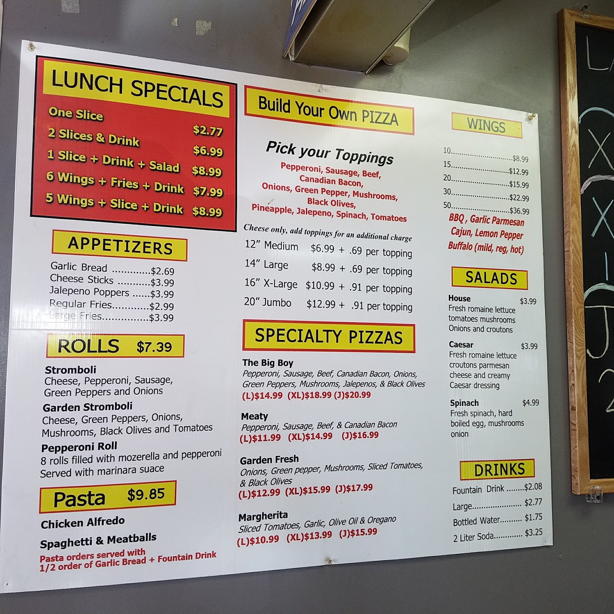 Big Slice Pizza Menu