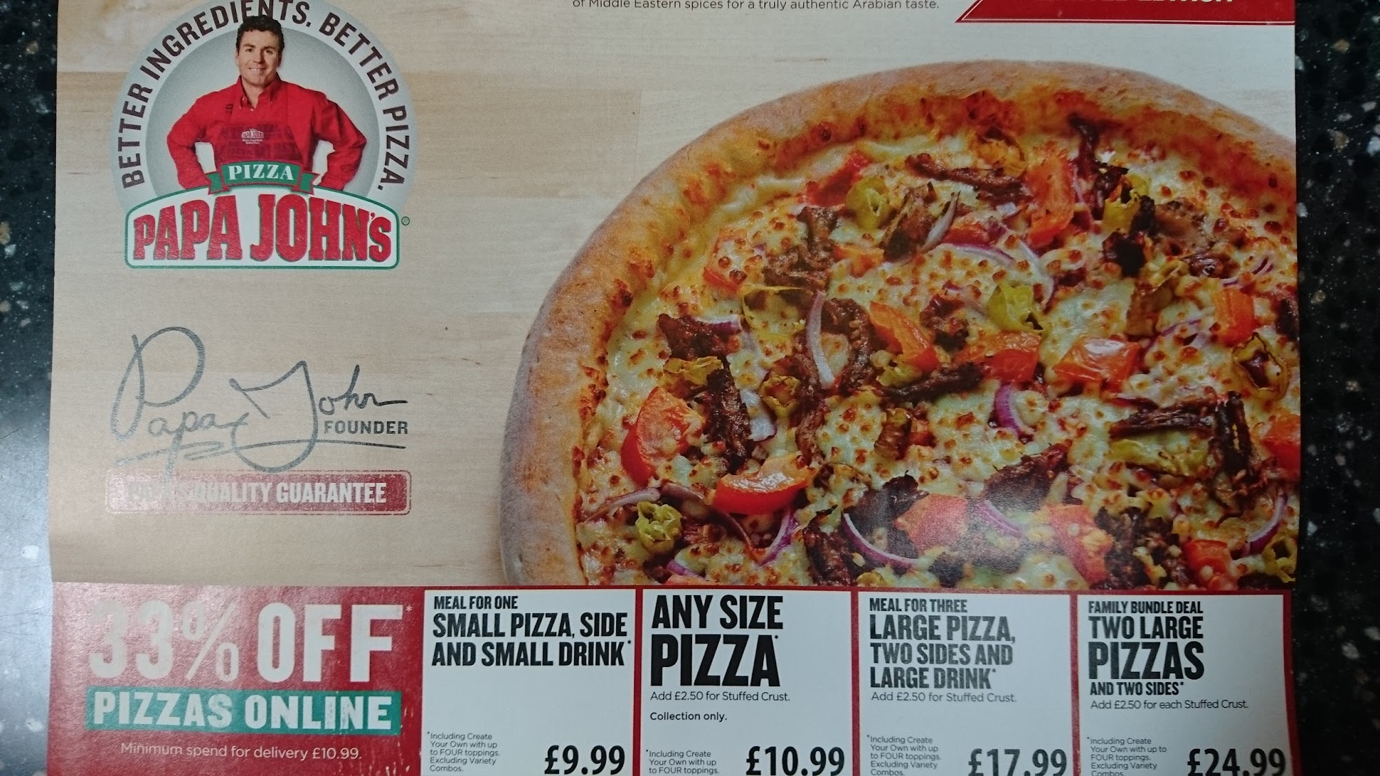 Papa Johns Pizza Menu