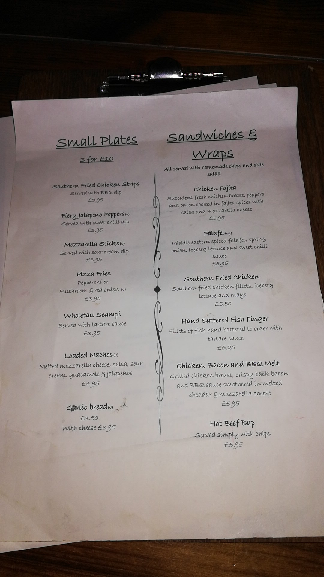 The Stumble Inn Menu