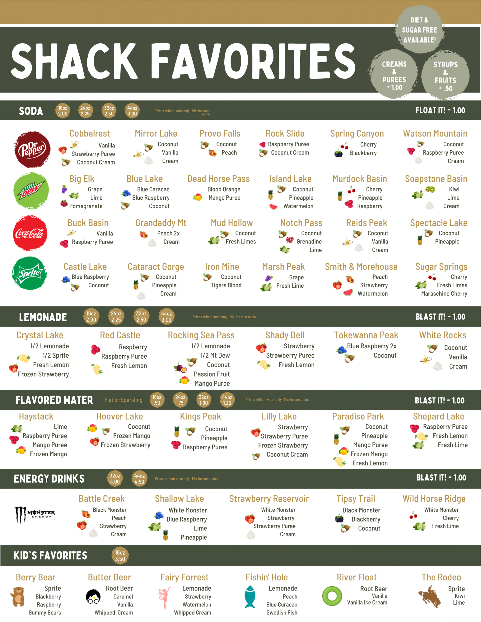 The Uinta Soda Shack Menu