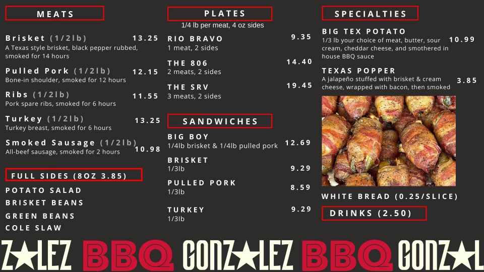 González BBQ Menu