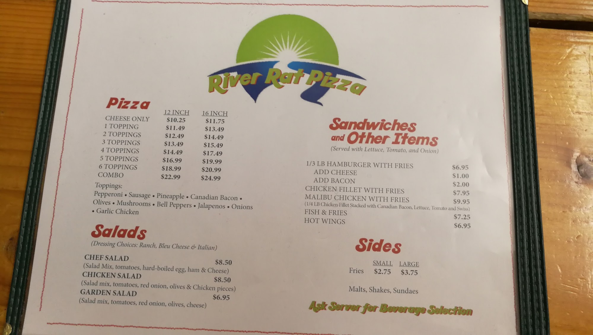 Valle's Trading Post Menu