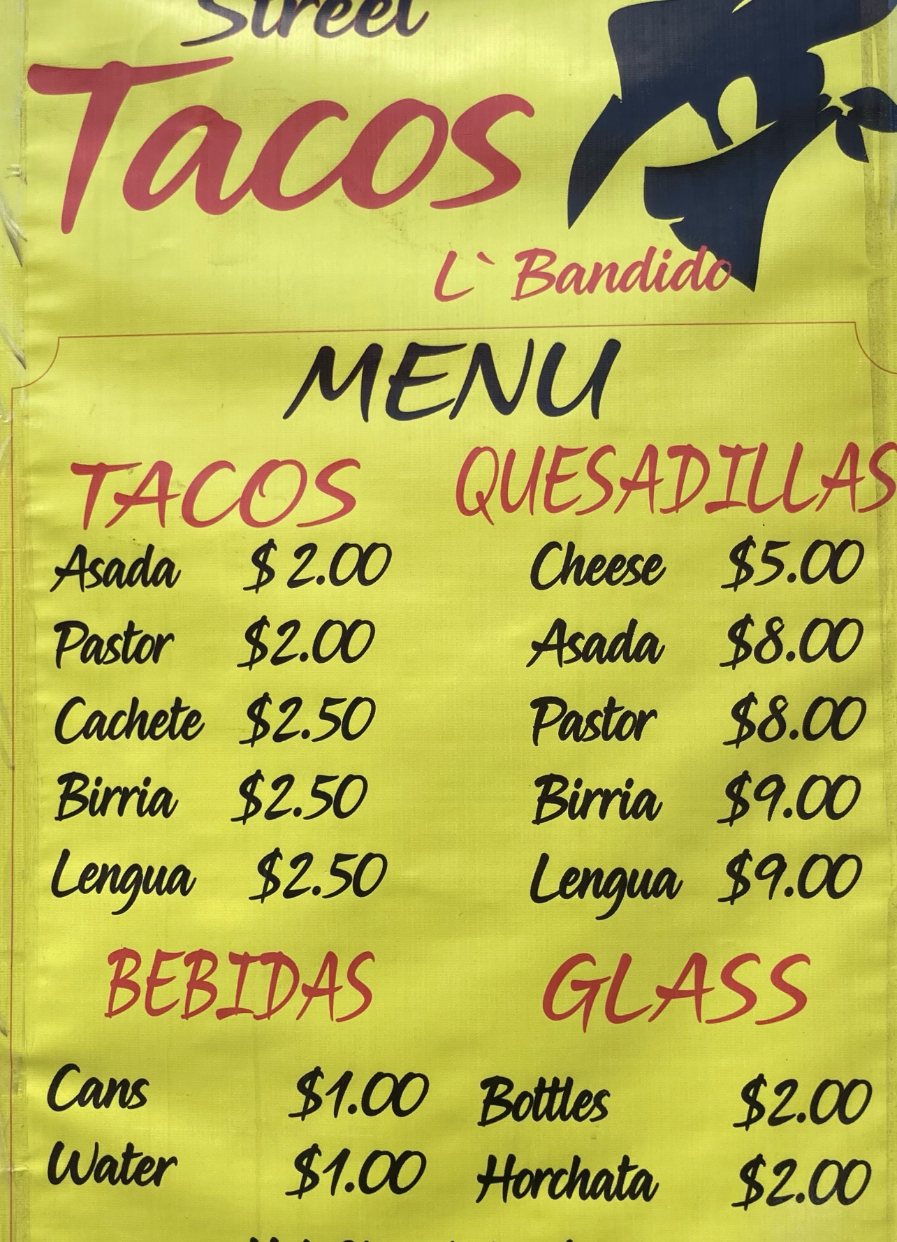 Tacos L bandido Menu
