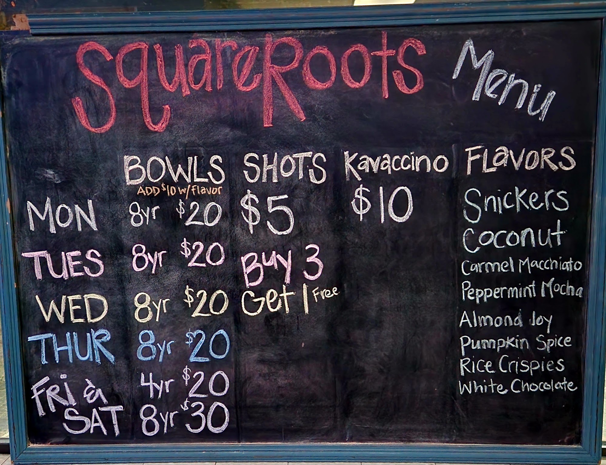 Square Roots Menu