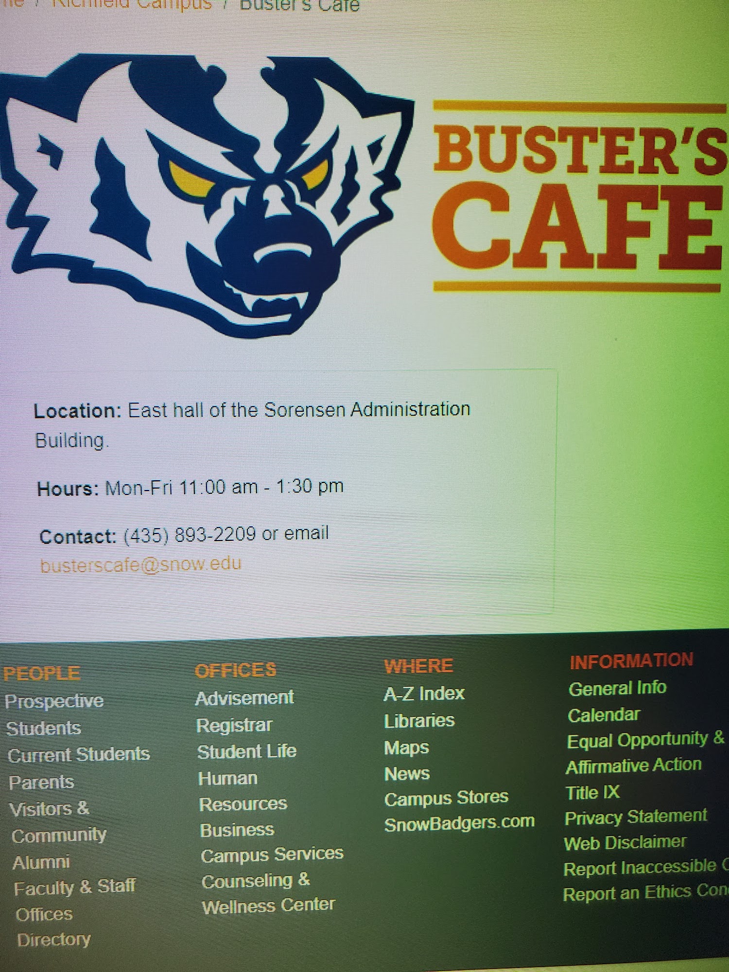 Buster's cafe Menu