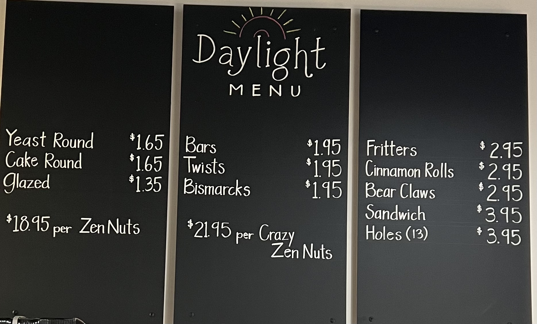 Daylight Donuts Sandy Menu