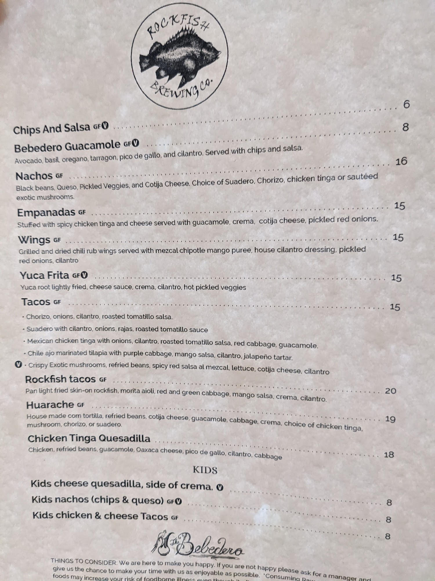 Rockfish Brewing Company Menu