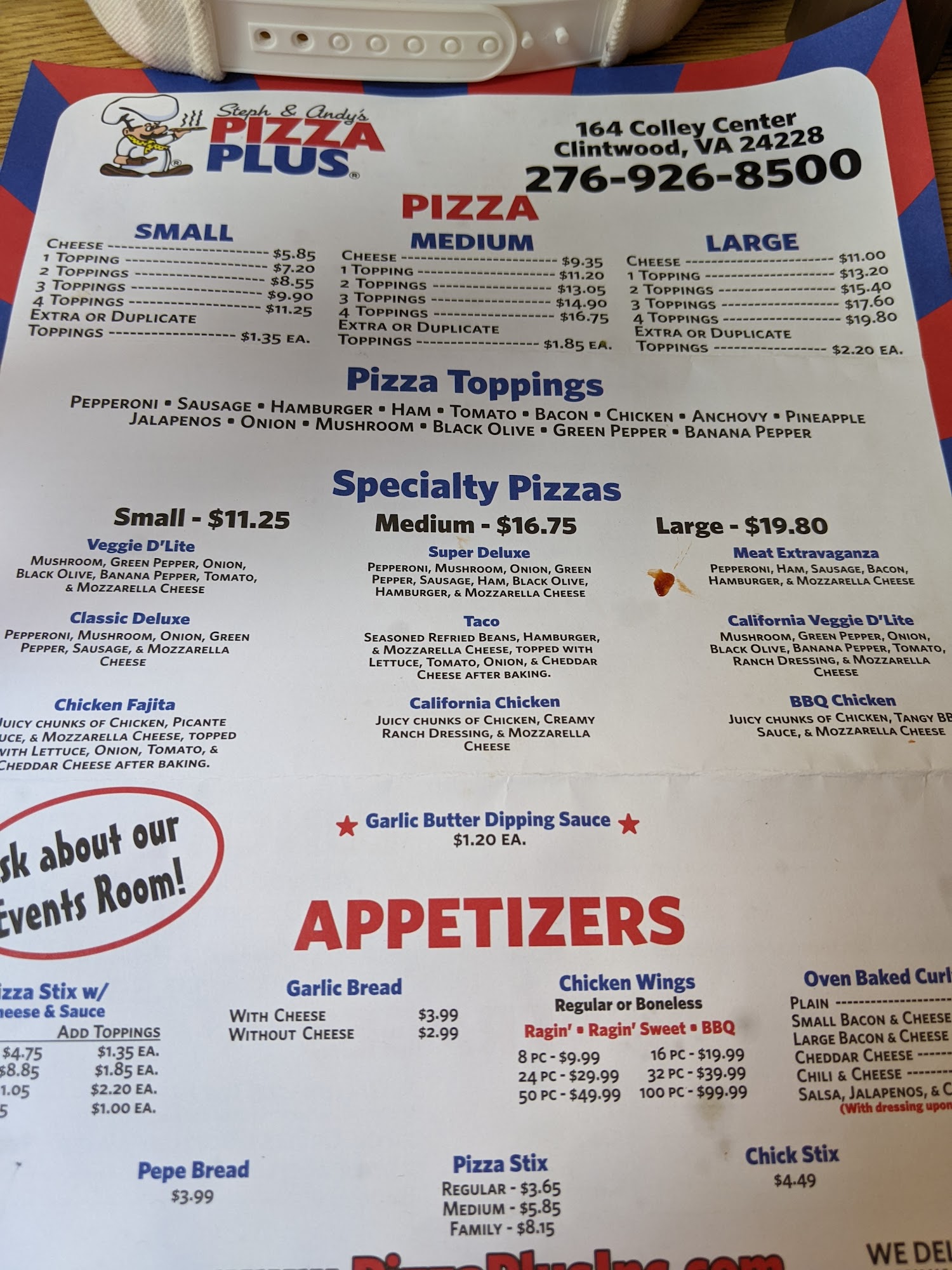 Pizza Plus Menu