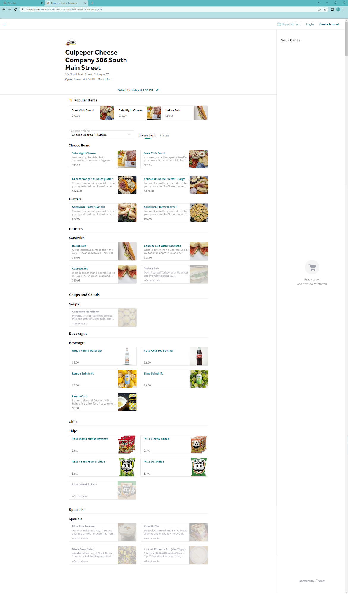 Culpeper Cheese Company Menu
