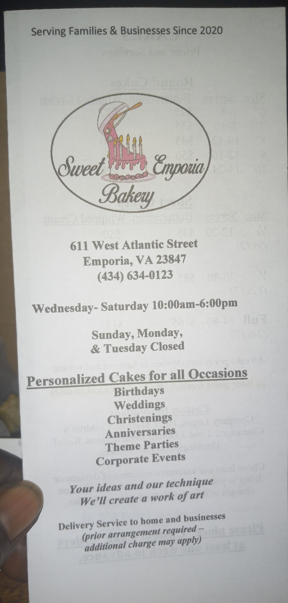 Sweet Emporia, LLC Menu