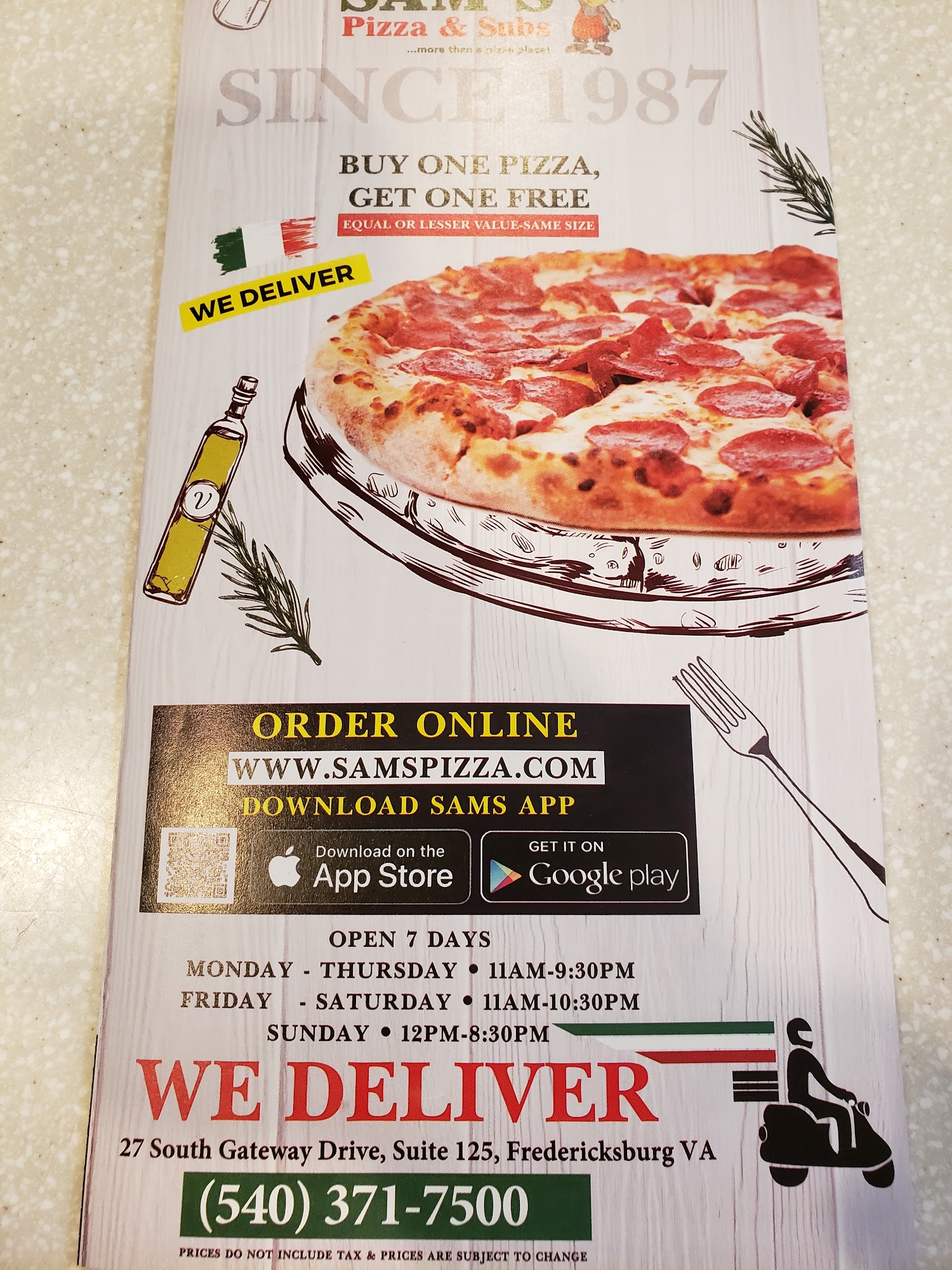 Sam's Pizza & Subs Menu
