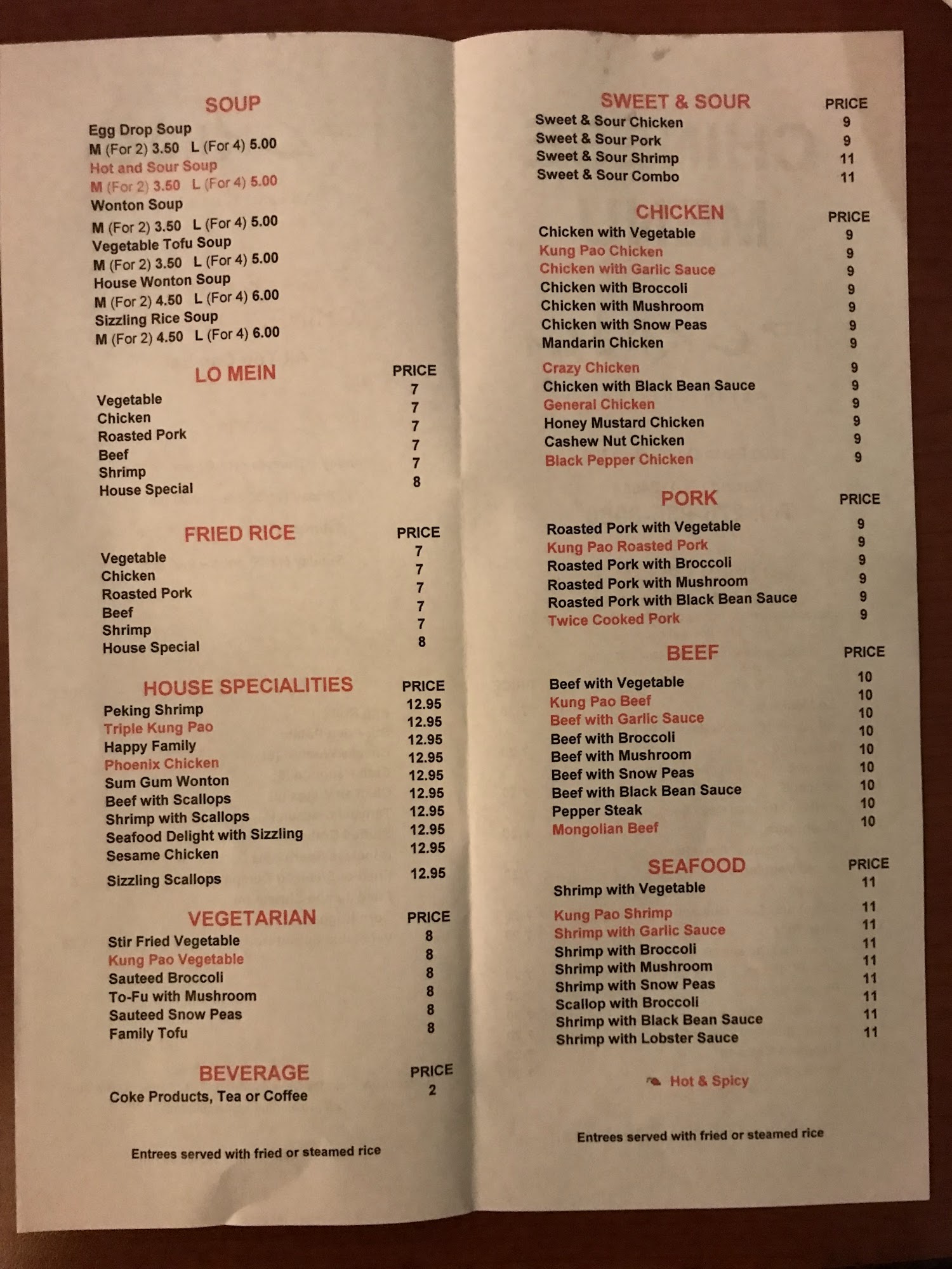 Peking Chinese Restaurant Menu
