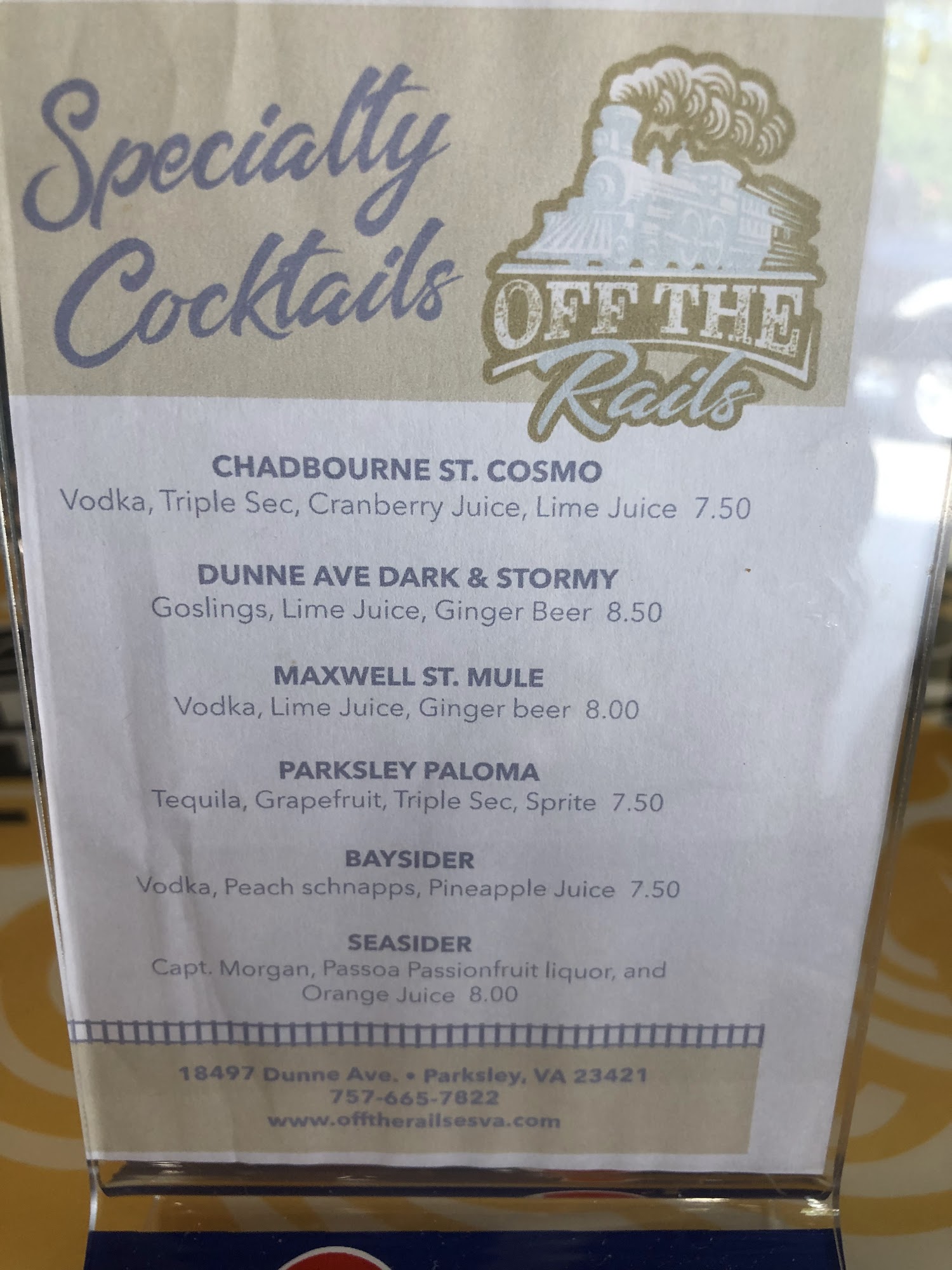 Off the Rails Menu
