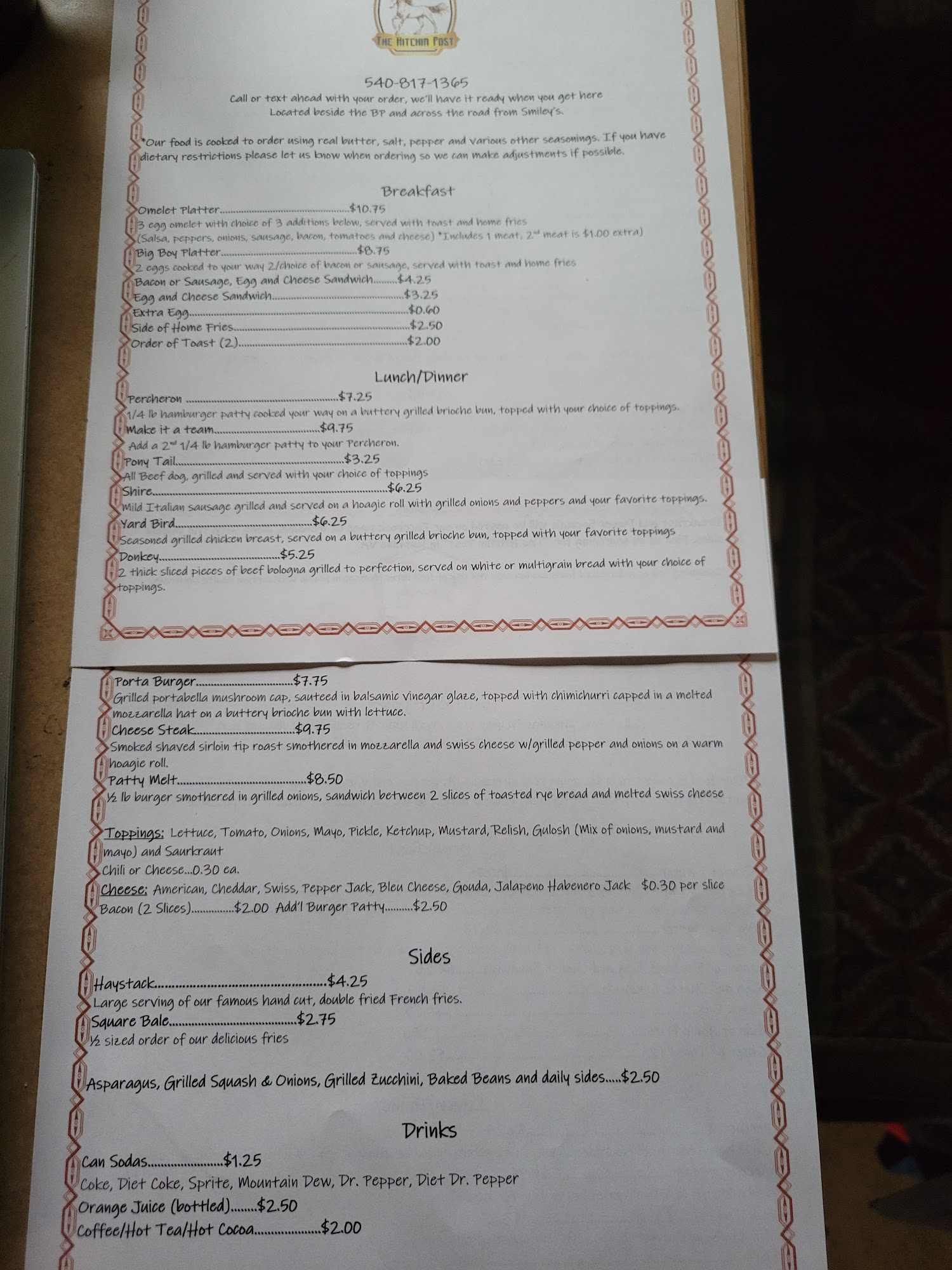 The Hitchin Post Menu