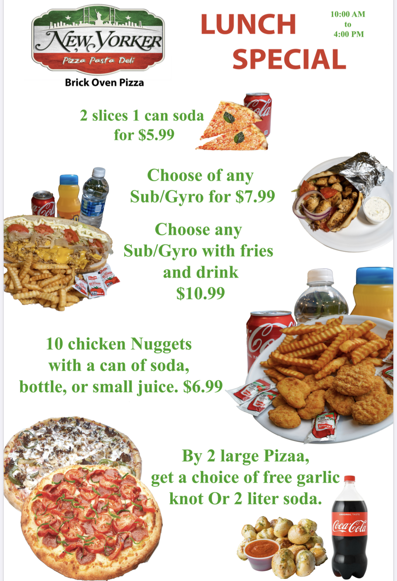 New Yorker Pizza sterling Menu