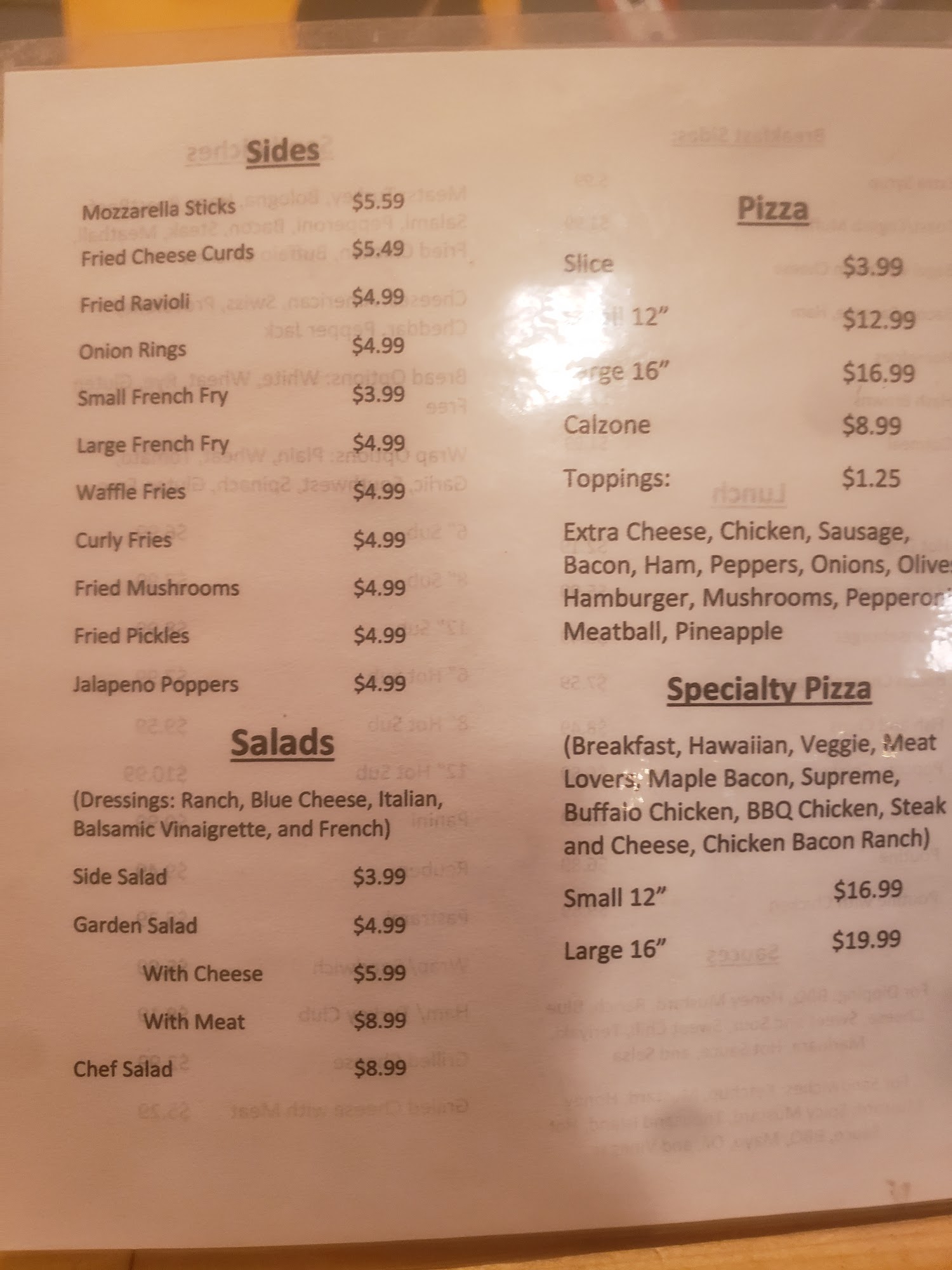 The Ice Hole Menu