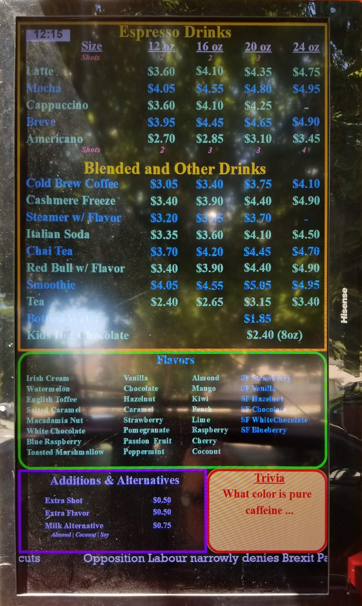 Pull Over Here Espresso Menu