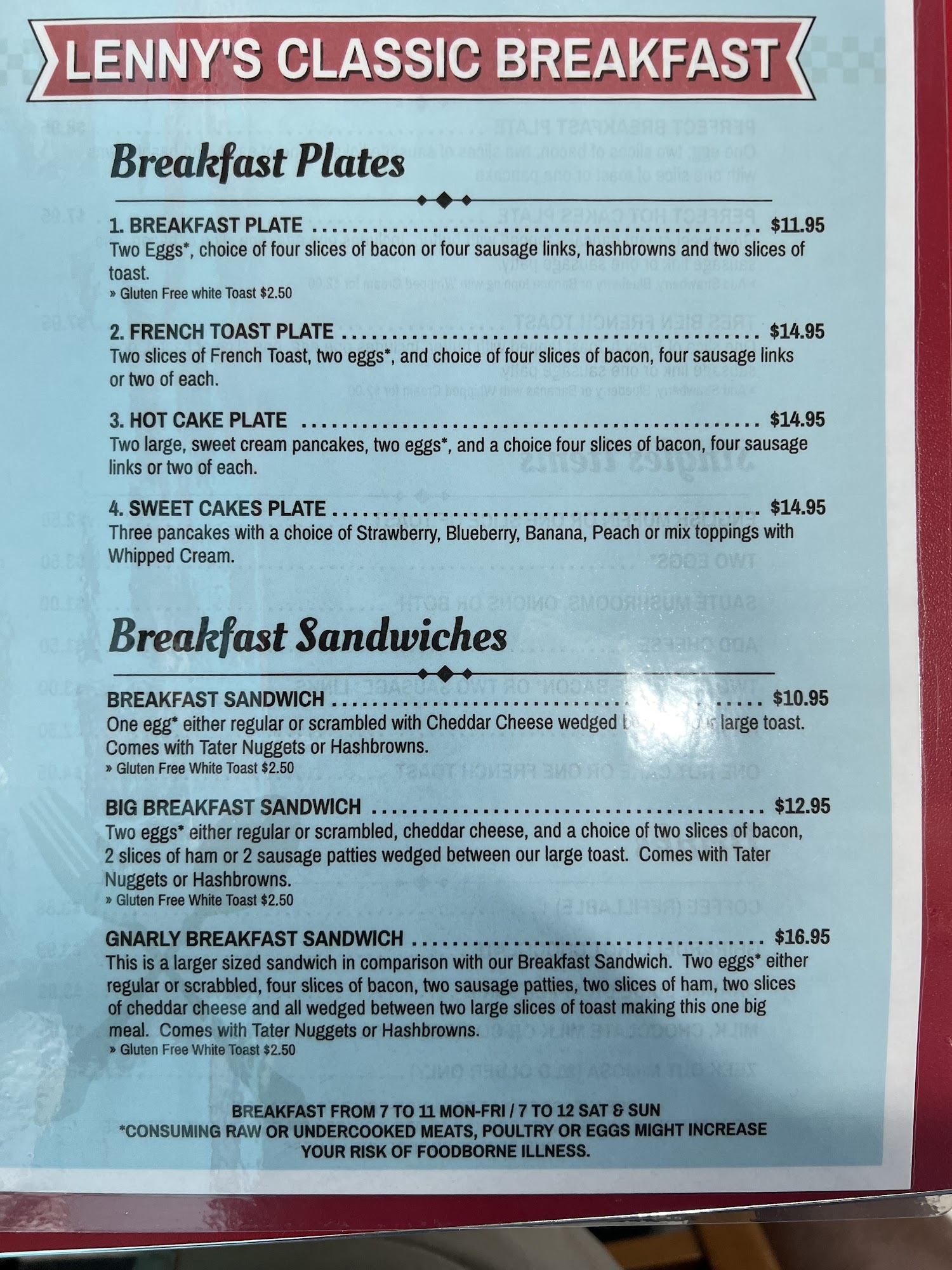 Lenny's Classic American Burgers Menu
