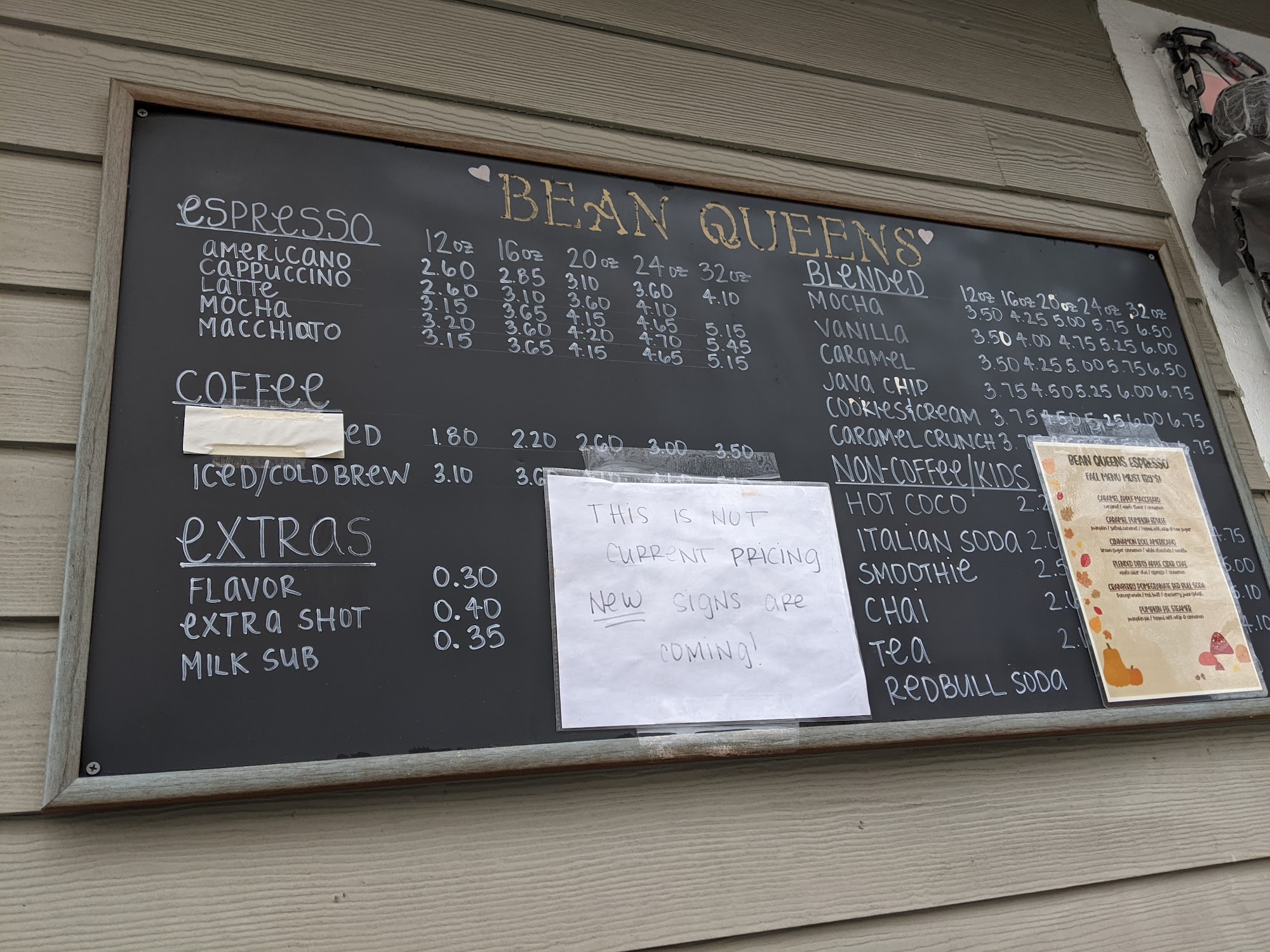 Bean Queens Espresso Menu