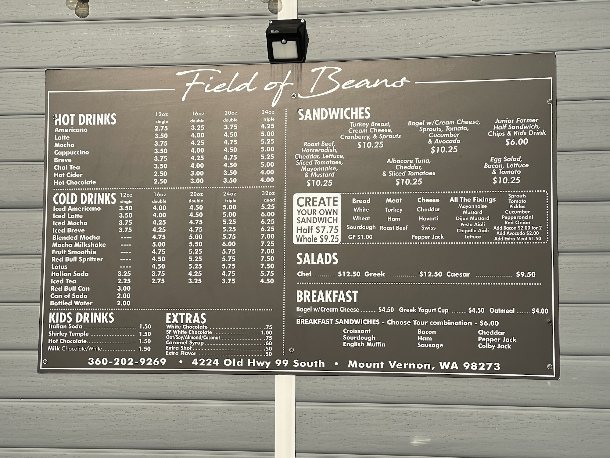 Field of Beans Menu