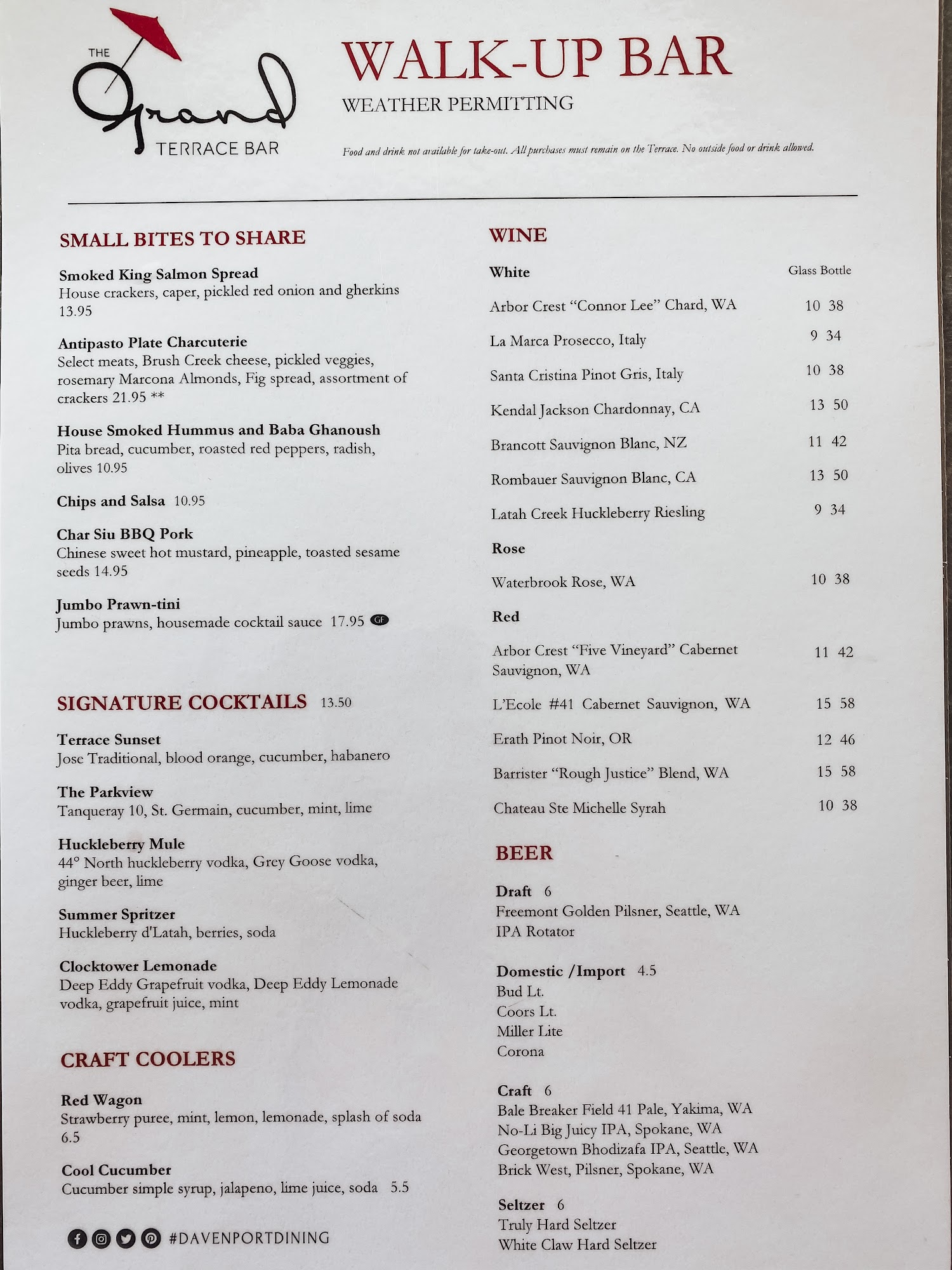 Grand Terrace Bar Menu