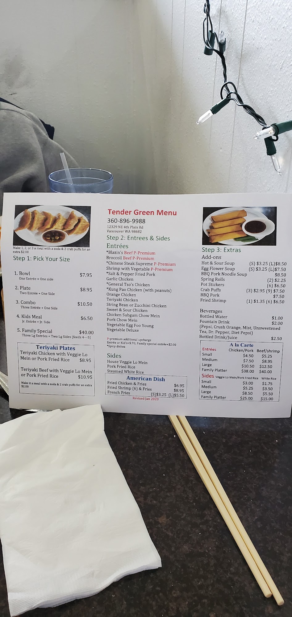 Tender Green Lounge Menu