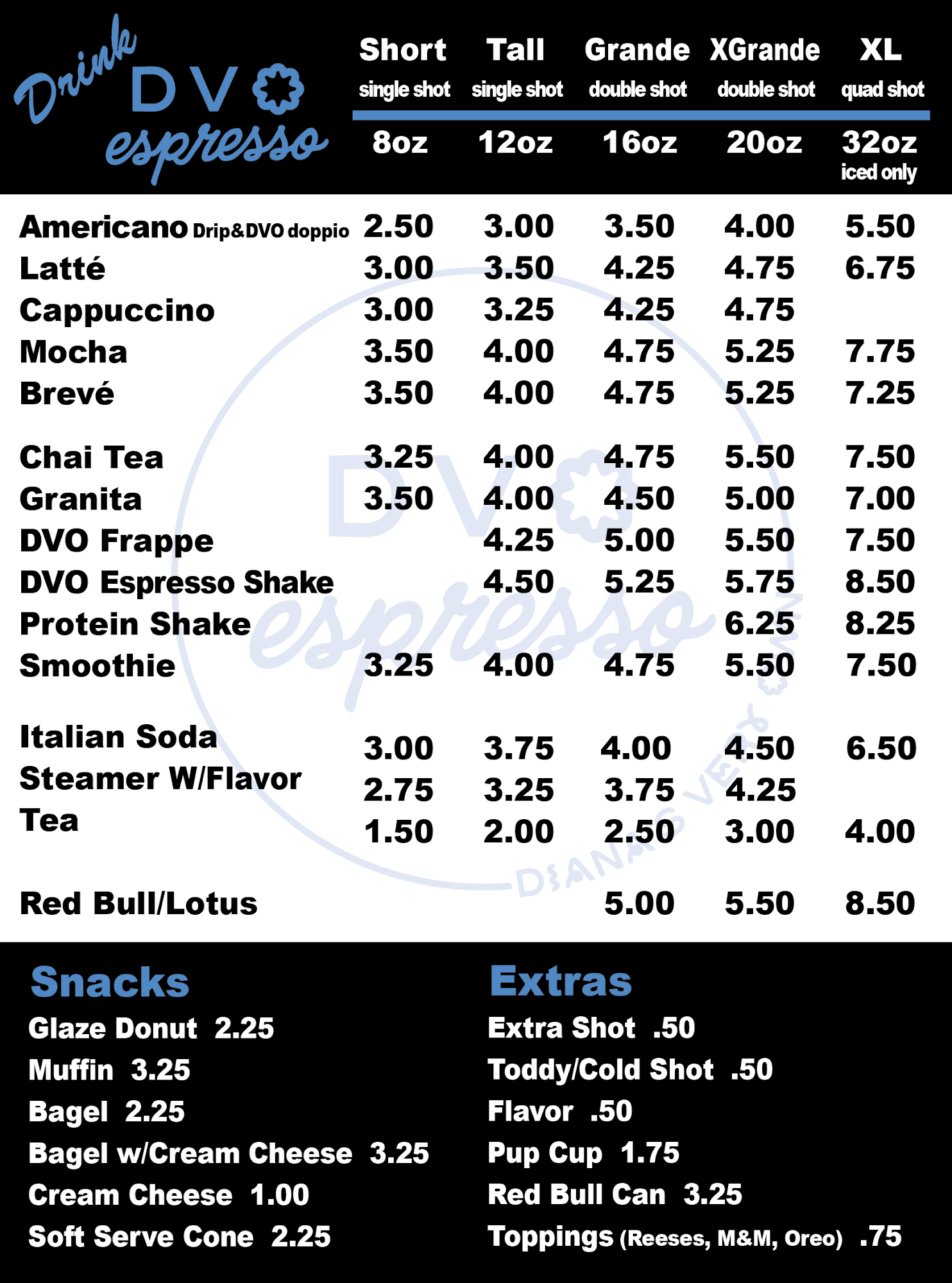 DVO Espresso Menu