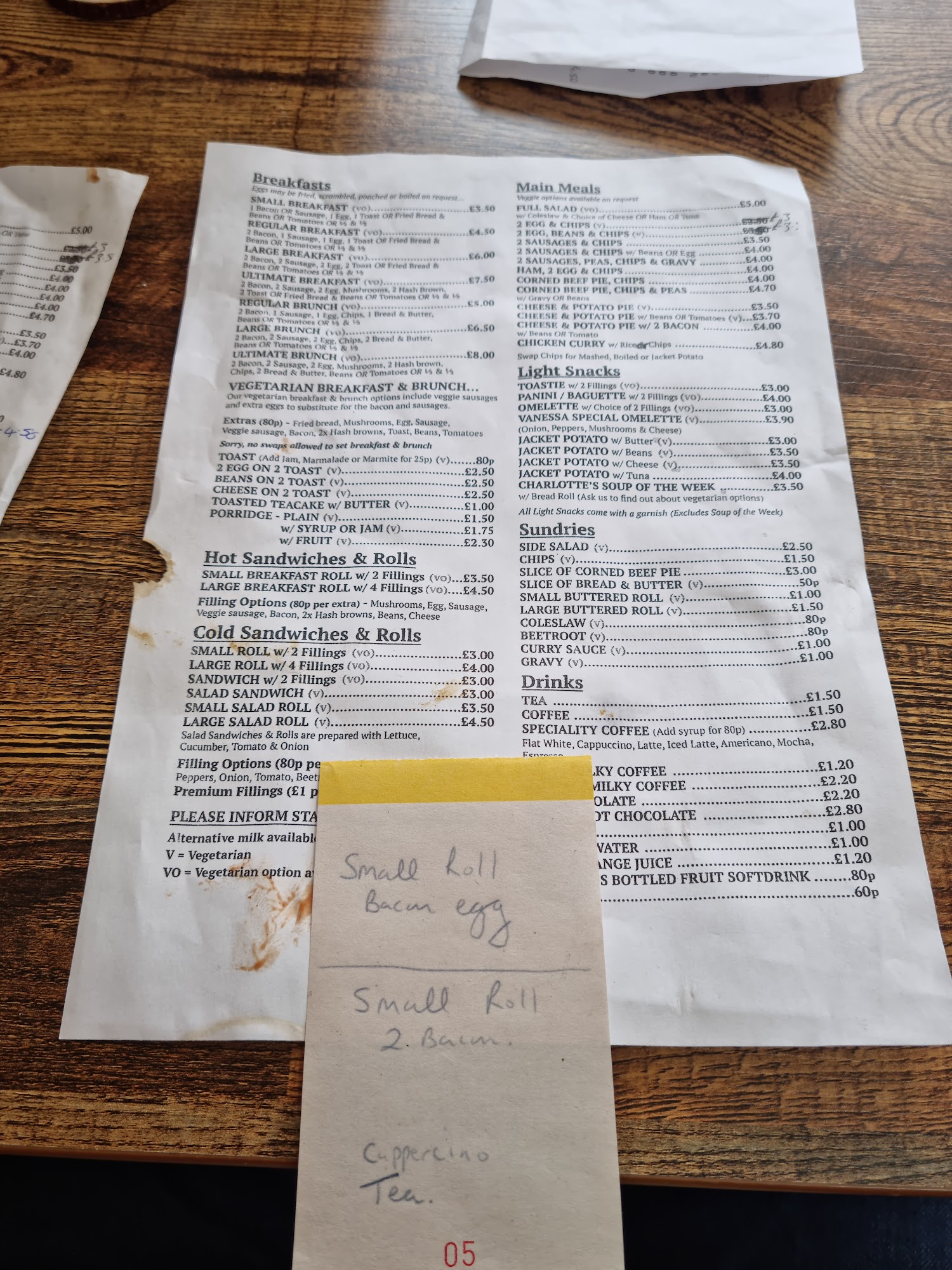 Oasis Coffee Shop Menu