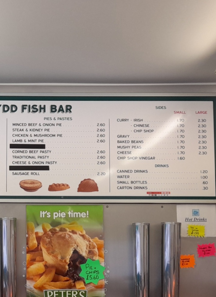 Pontnewydd Fish Bar Menu